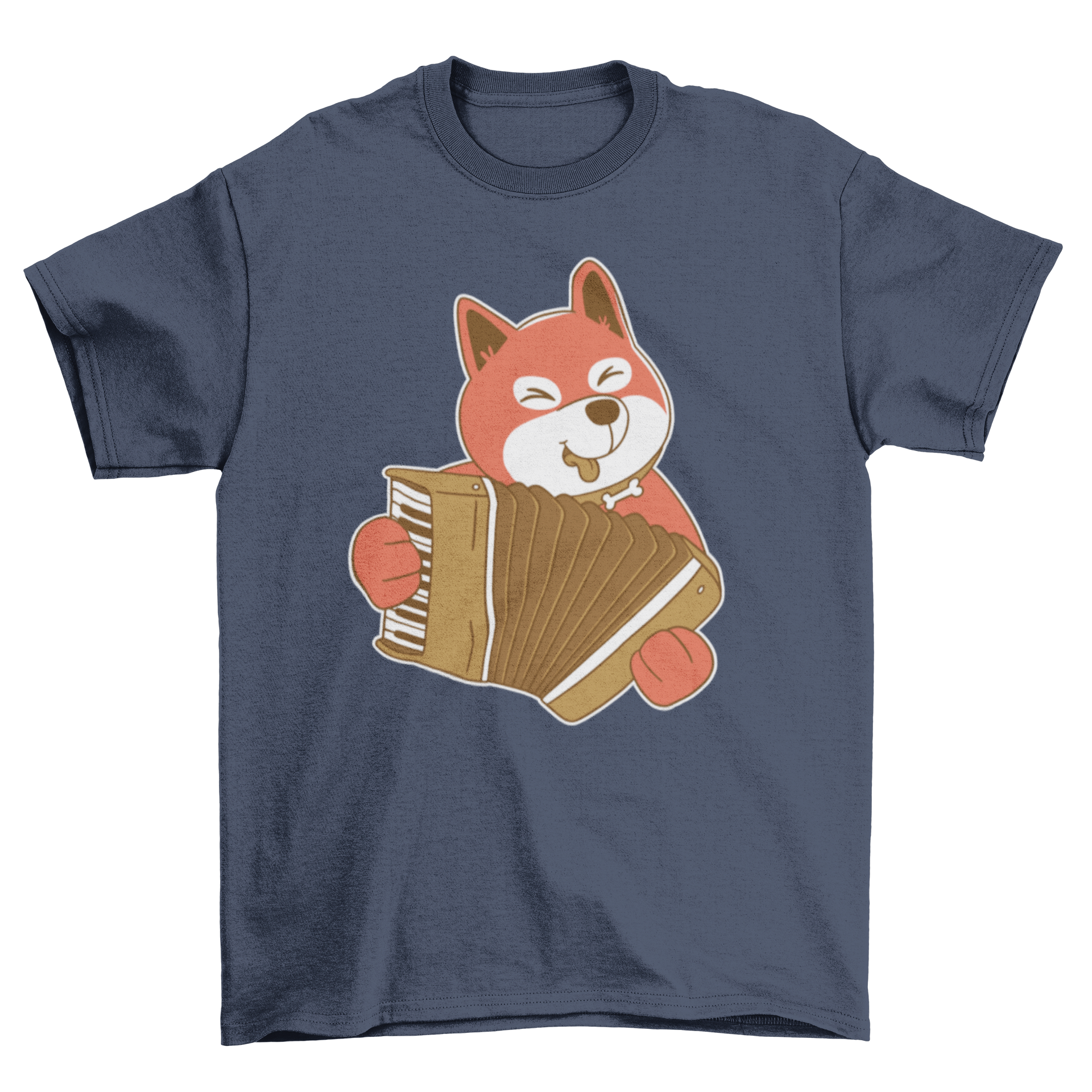 A cute t-shirt featuring a dog playing the accordion, showcasing a fun and whimsical design for dog lovers.