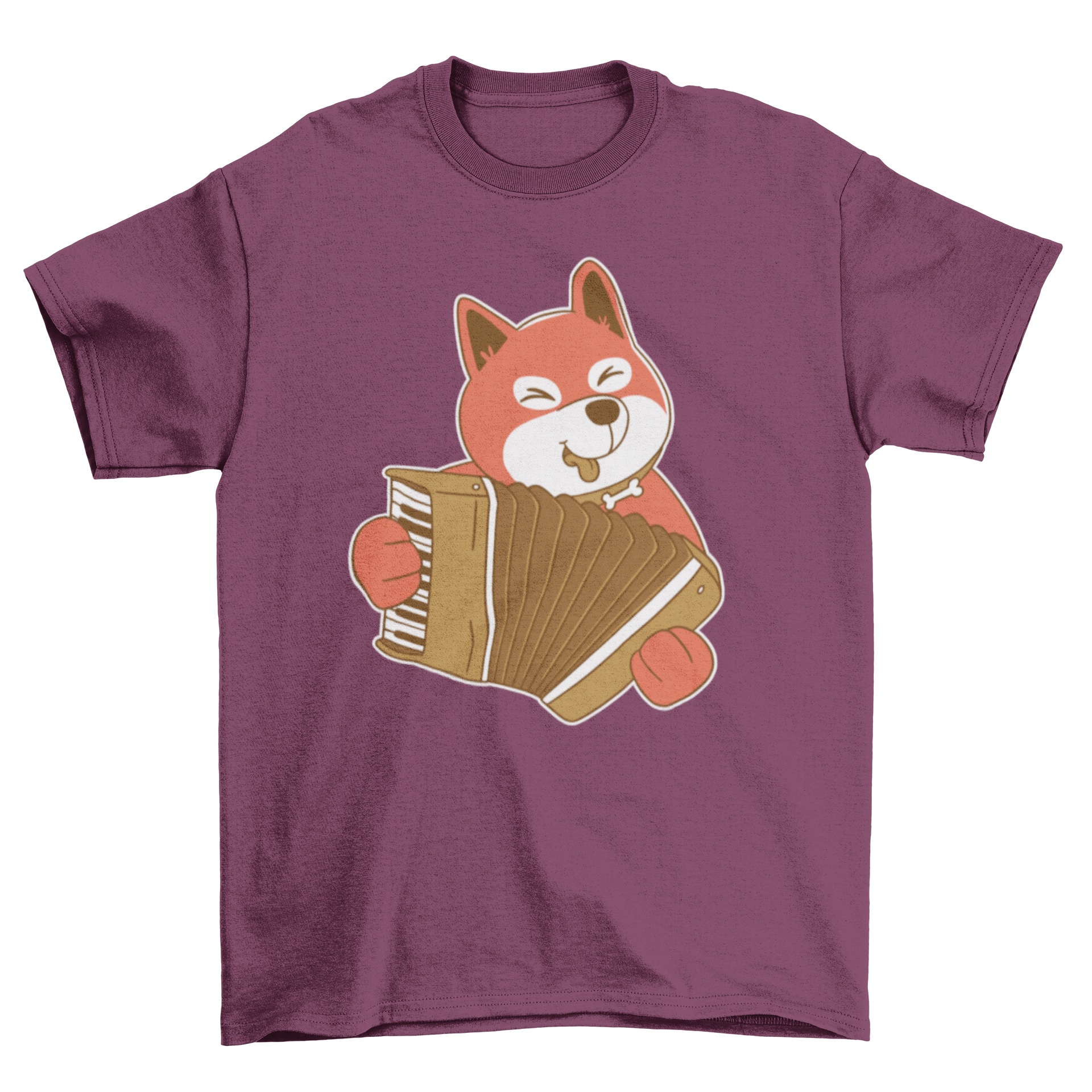 A cute t-shirt featuring a dog playing the accordion, showcasing a fun and whimsical design for dog lovers.