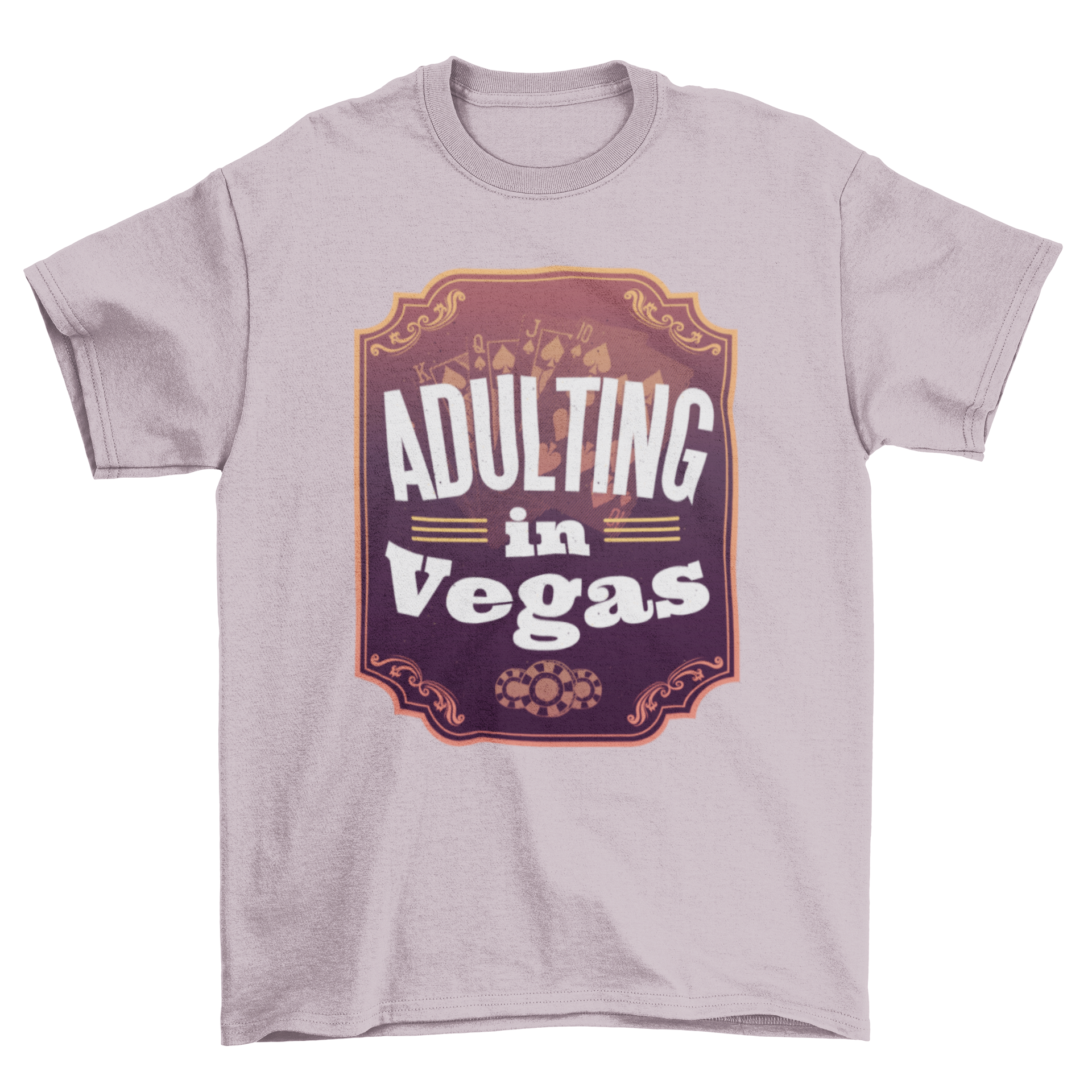 Adulting in Vegas T-shirt featuring elegant frame and playful lettering.