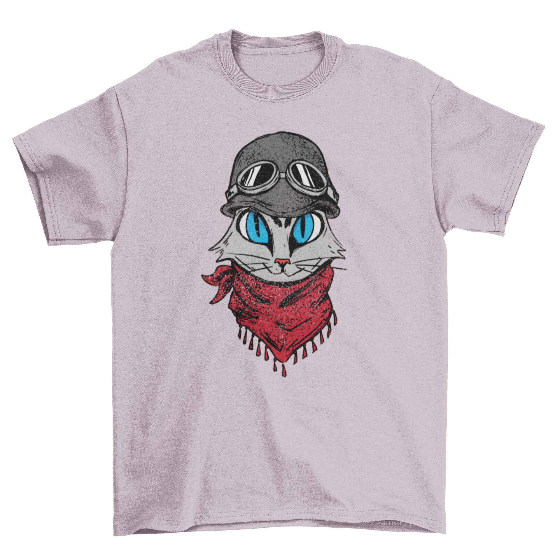 A stylish t-shirt featuring a cool biker cat design, perfect for cat lovers and adventure enthusiasts.