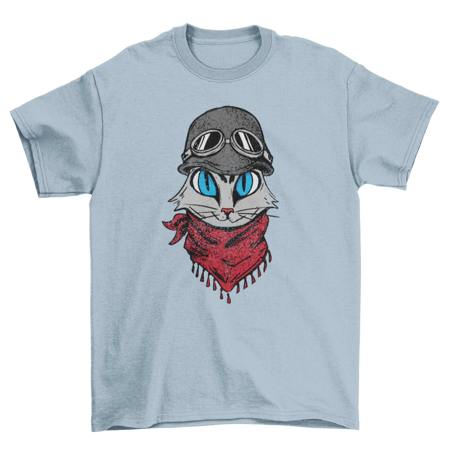 A stylish t-shirt featuring a cool biker cat design, perfect for cat lovers and adventure enthusiasts.