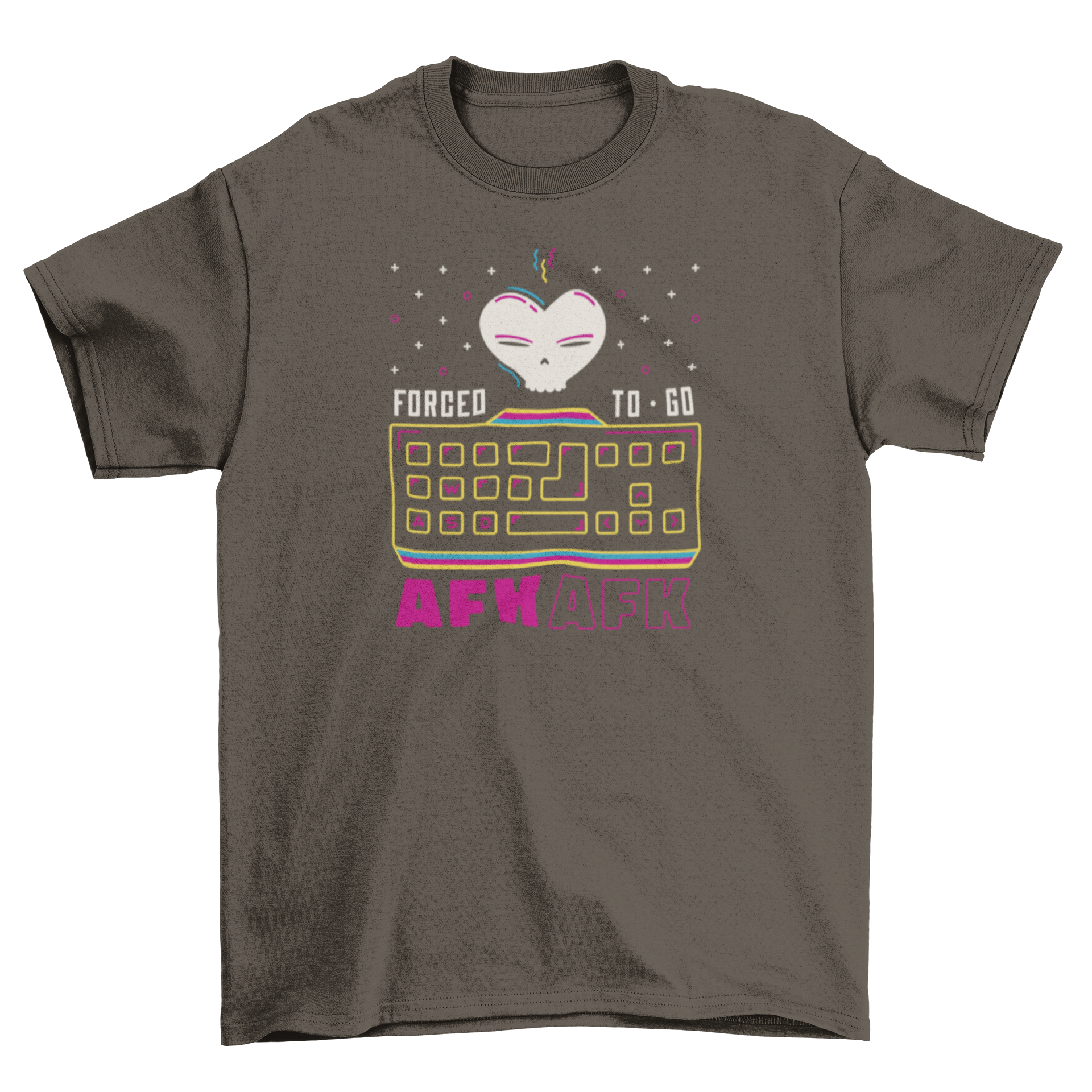 AFK retro gaming t-shirt featuring the quote 'Forced to go AFK' in a stylish design.