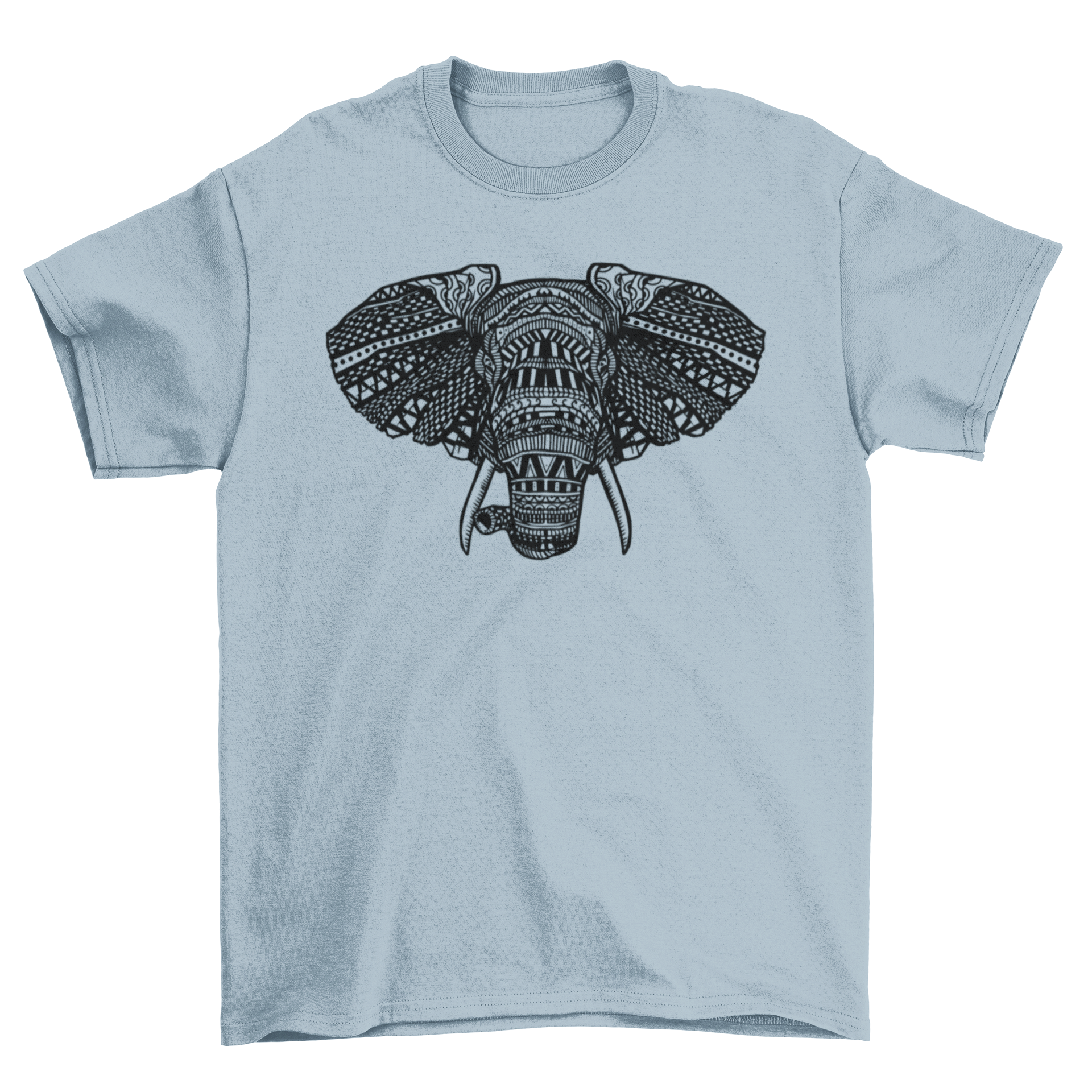 African Elephant Mandala T-shirt featuring a detailed elephant illustration in mandala style on a soft fabric.