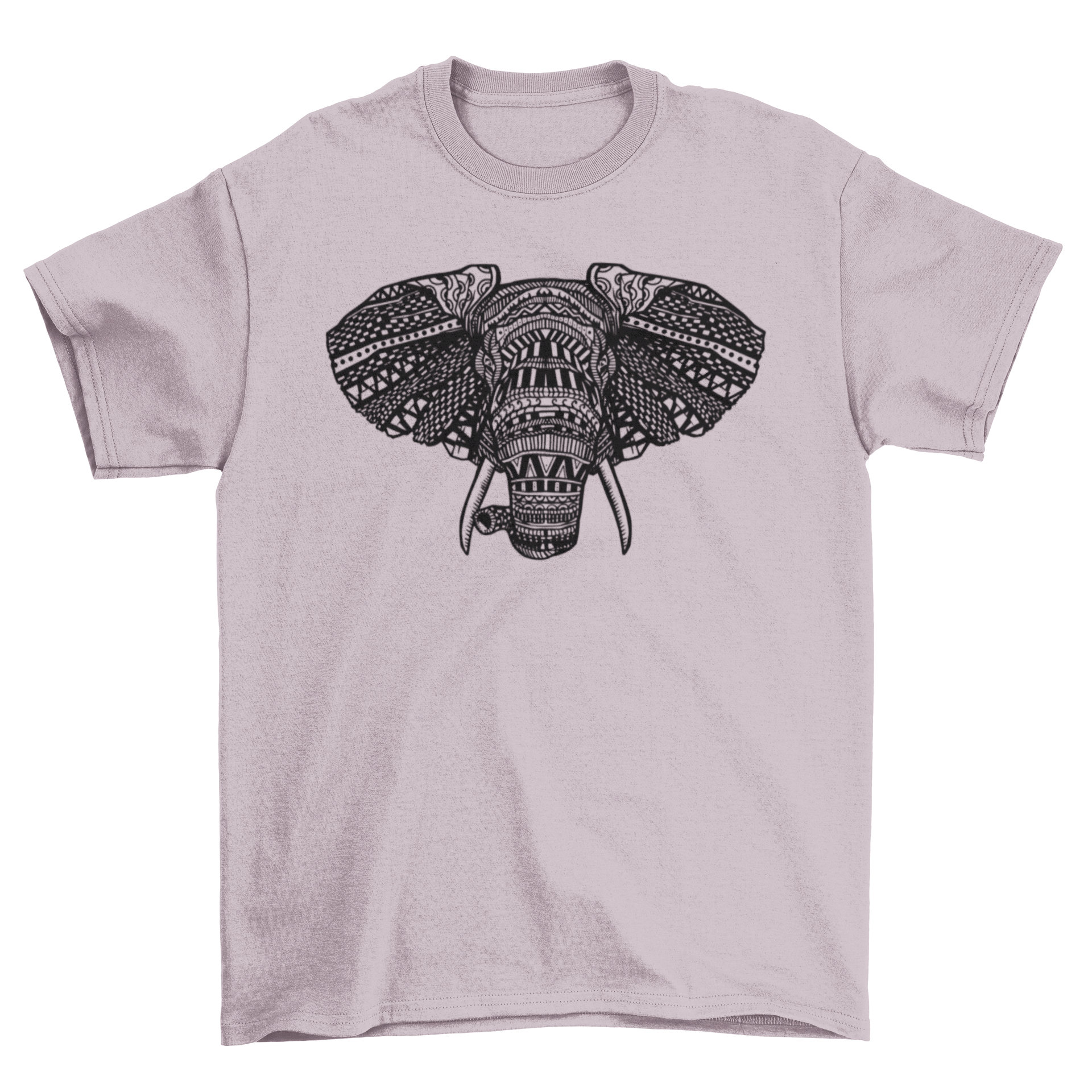 African Elephant Mandala T-shirt featuring a detailed elephant illustration in mandala style on a soft fabric.