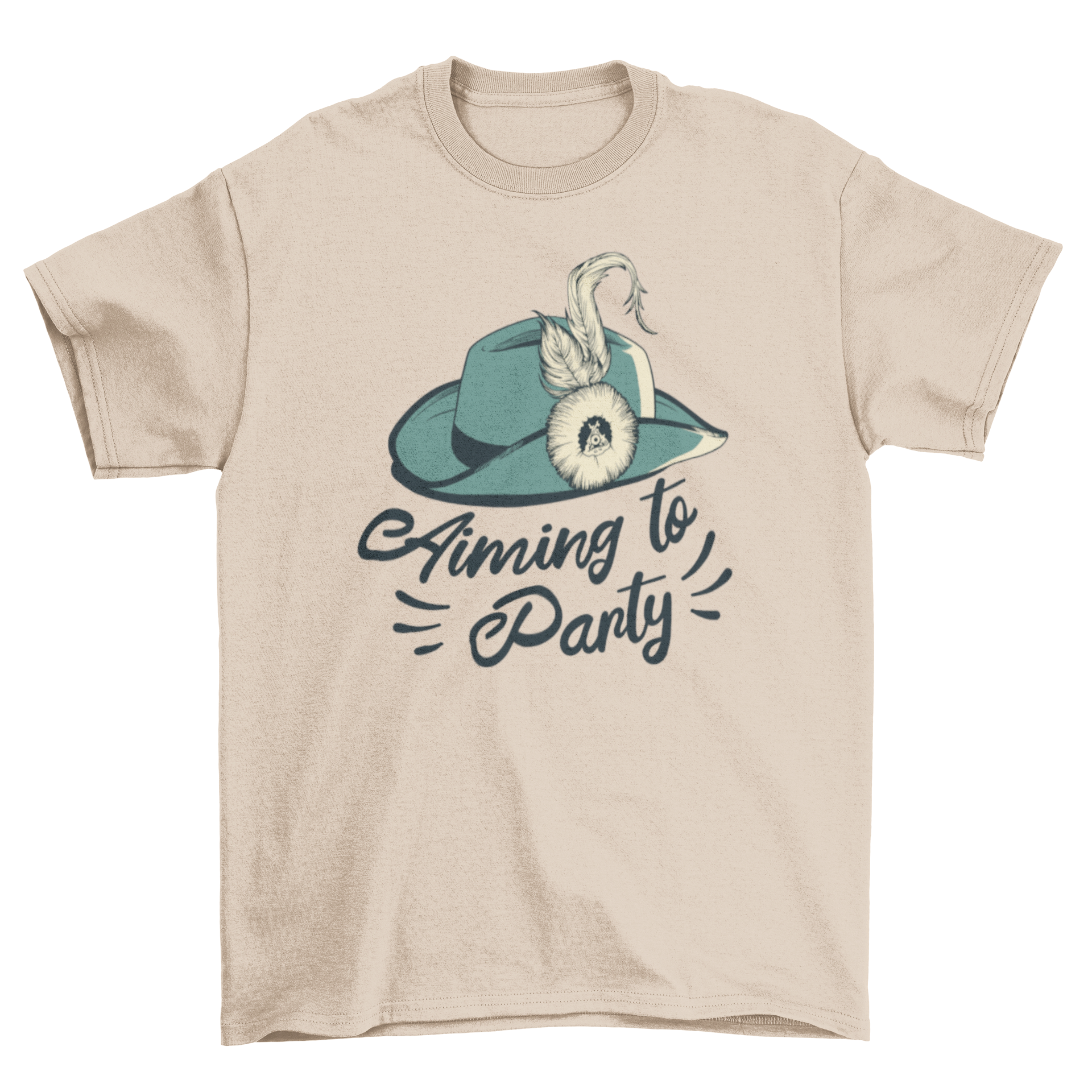 Aiming to party t-shirt featuring a vintage party hat design and the quote 'Aiming to party'.