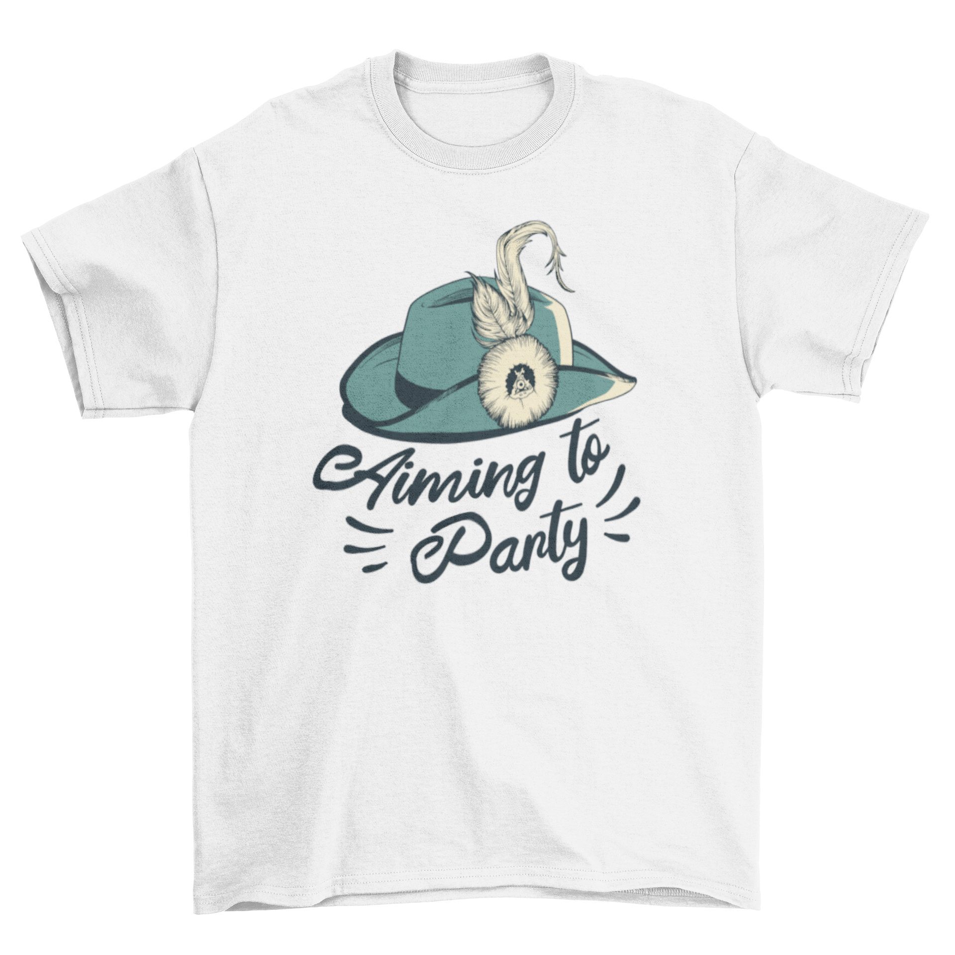 Aiming to party t-shirt featuring a vintage party hat design and the quote 'Aiming to party'.