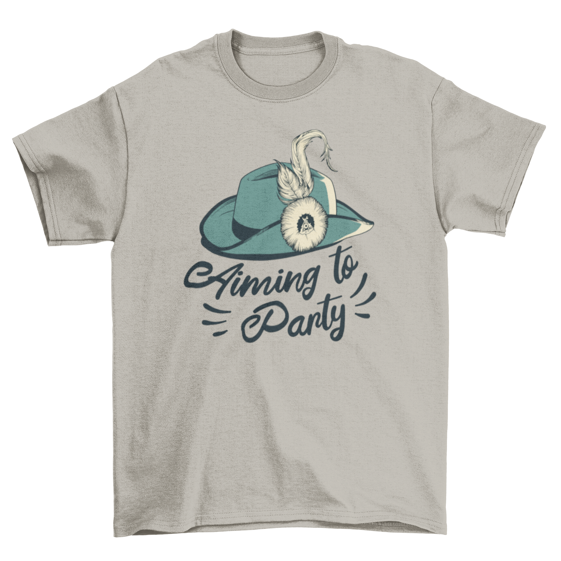 Aiming to party t-shirt featuring a vintage party hat design and the quote 'Aiming to party'.