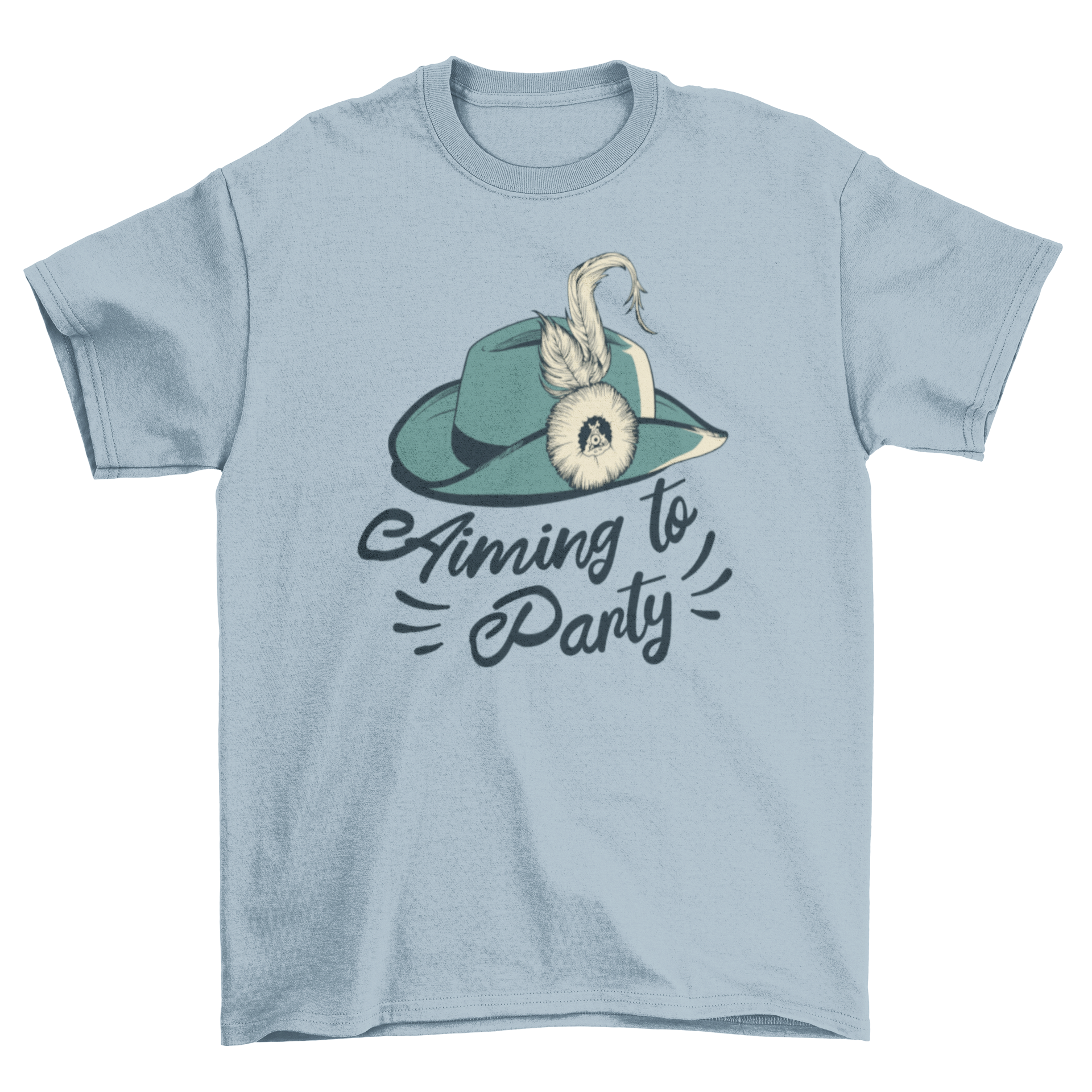 Aiming to party t-shirt featuring a vintage party hat design and the quote 'Aiming to party'.