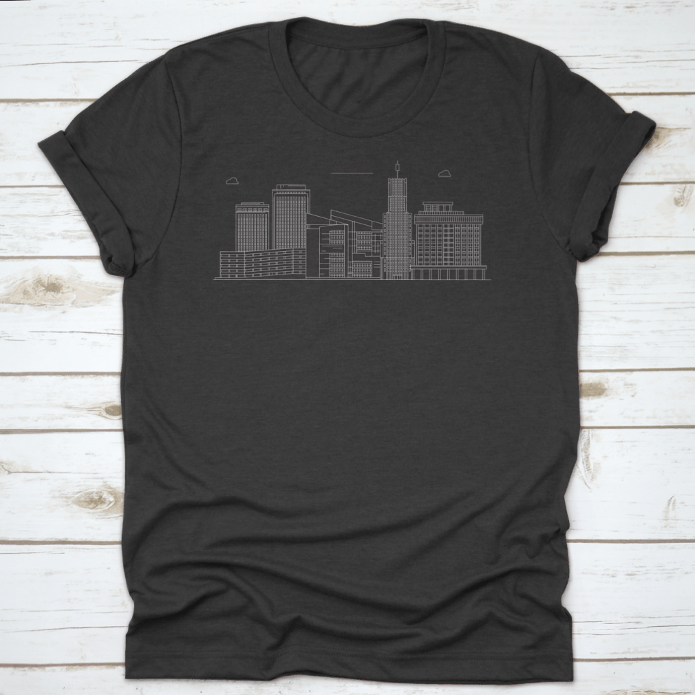 Vector illustration of the Akron skyline, showcasing iconic buildings and landmarks in a stylish outline design.