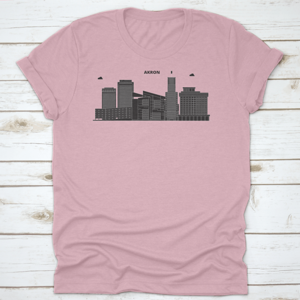 Vector illustration of the Akron skyline, showcasing iconic buildings and landmarks in a stylish outline design.