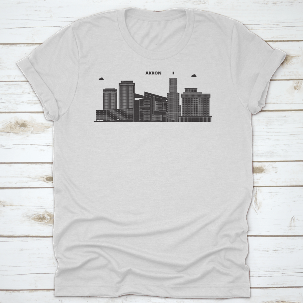 Vector illustration of the Akron skyline, showcasing iconic buildings and landmarks in a stylish outline design.