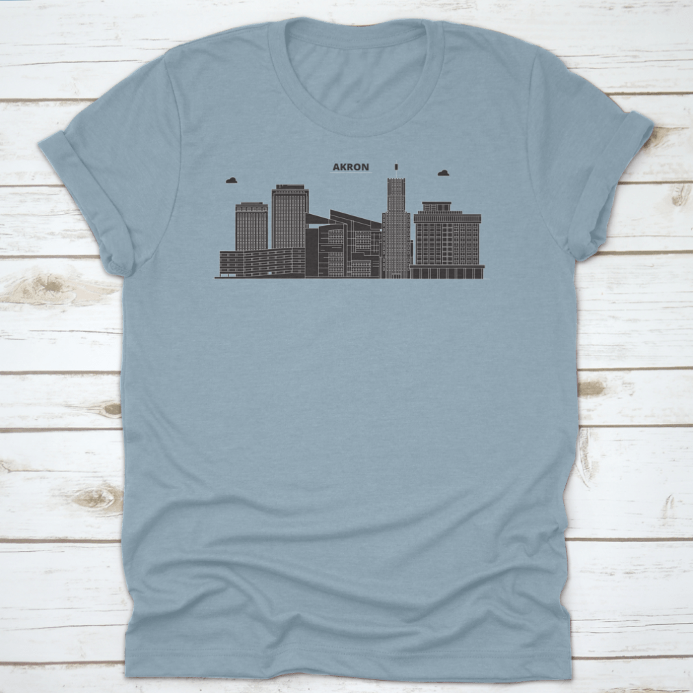 Vector illustration of the Akron skyline, showcasing iconic buildings and landmarks in a stylish outline design.