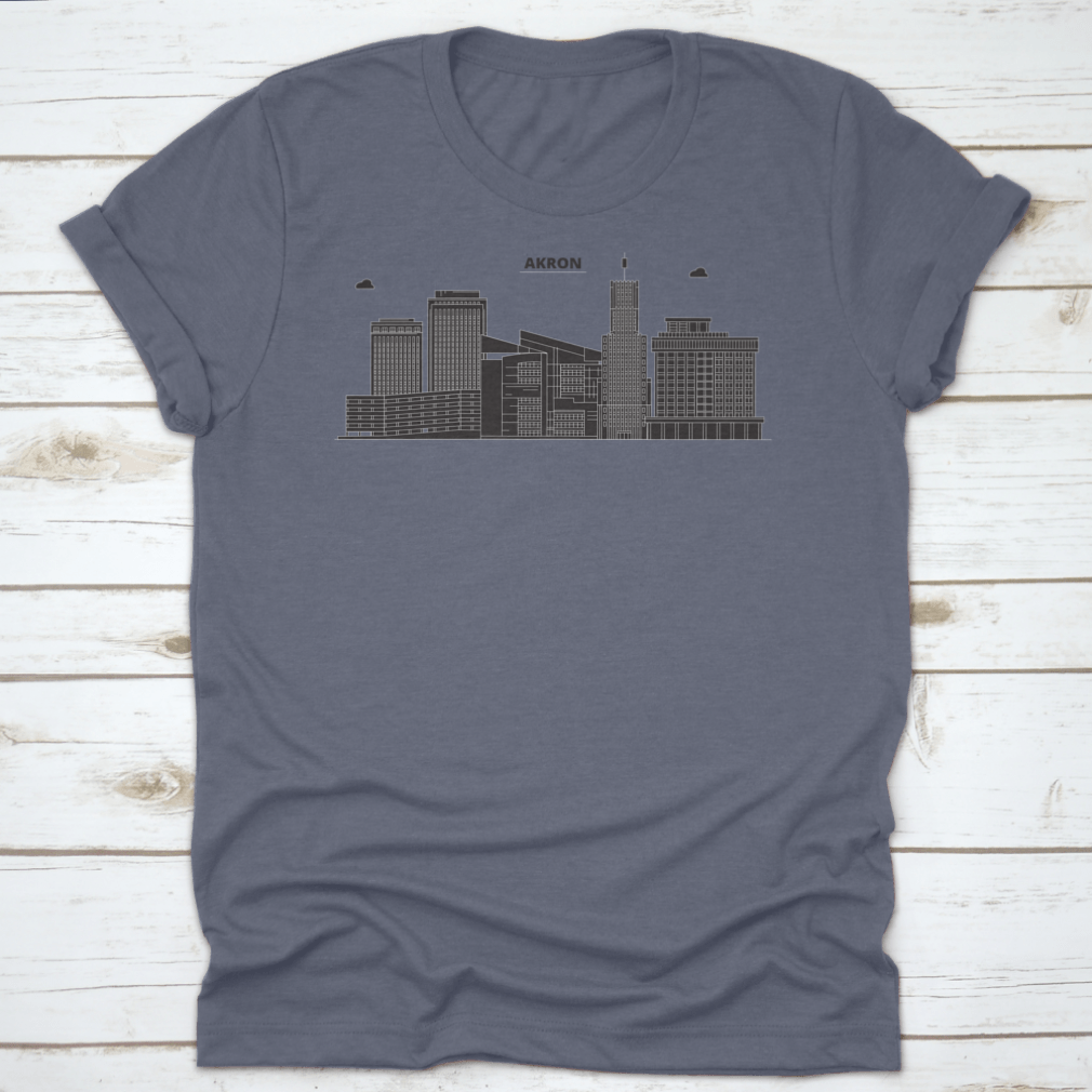 Vector illustration of the Akron skyline, showcasing iconic buildings and landmarks in a stylish outline design.