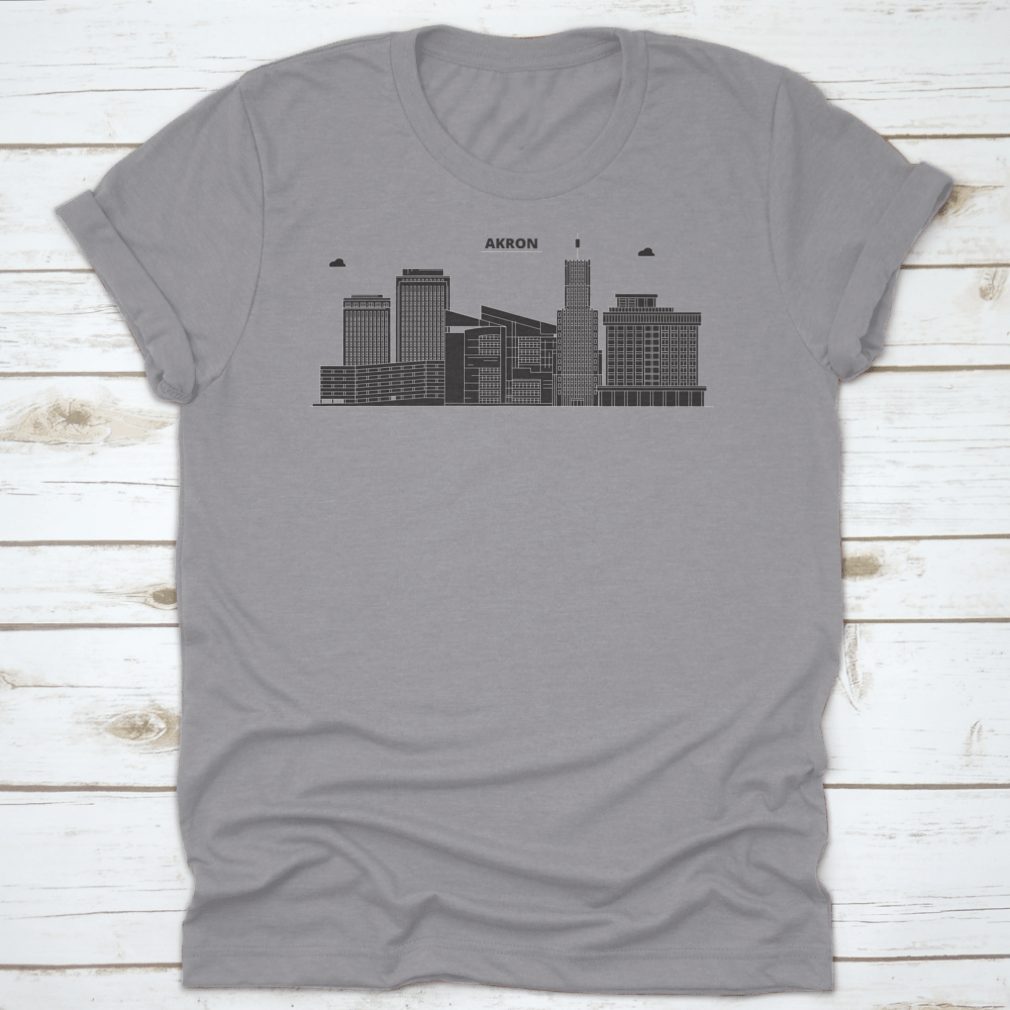 Vector illustration of the Akron skyline, showcasing iconic buildings and landmarks in a stylish outline design.