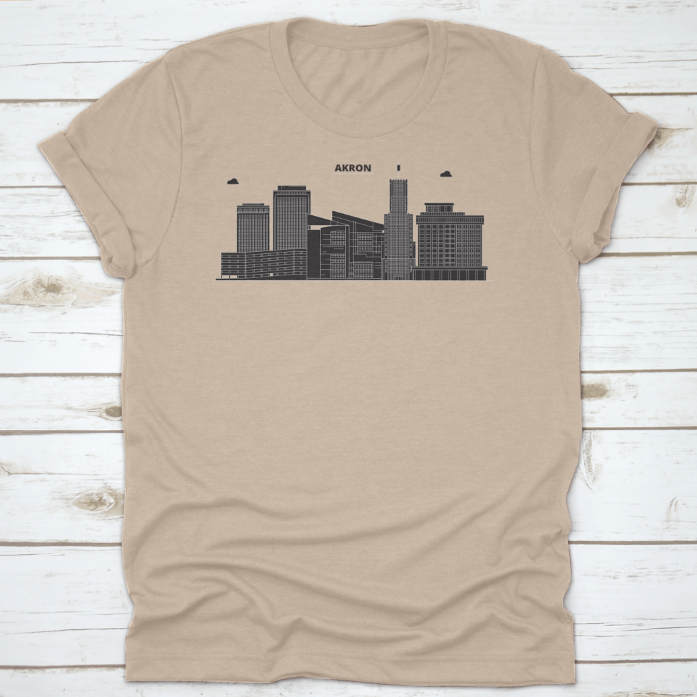 Vector illustration of the Akron skyline, showcasing iconic buildings and landmarks in a stylish outline design.