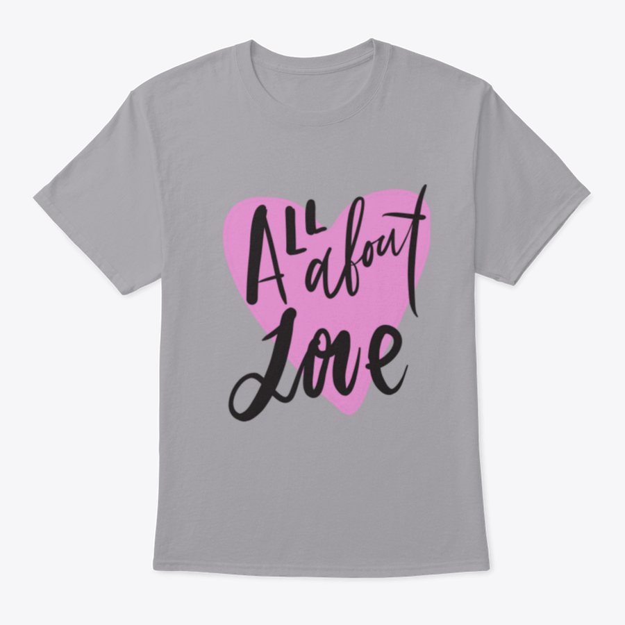 A stylish All About Love Design T-shirt made from 100% cotton, featuring a classic fit and midweight fabric, perfect for casual wear.