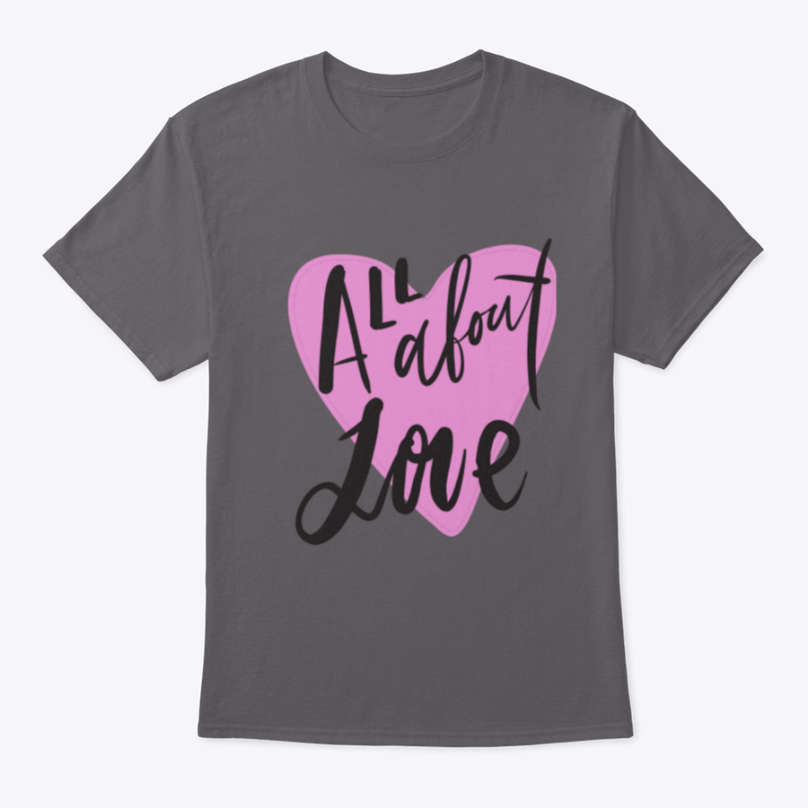 A stylish All About Love Design T-shirt made from 100% cotton, featuring a classic fit and midweight fabric, perfect for casual wear.