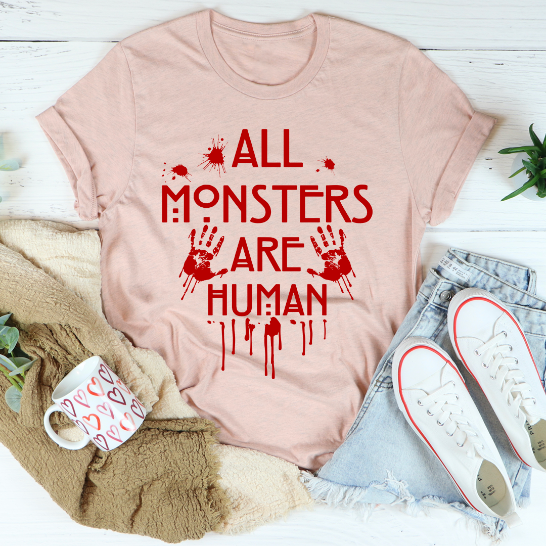 All Monsters Are Human T-Shirt made from soft ring-spun cotton, featuring double stitching for durability and a unique design.