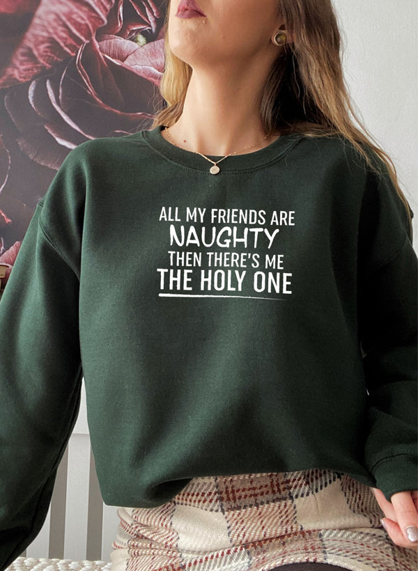 All My Friends Are Naughty Sweat Shirt featuring a unique design, made from soft cotton/poly fleece blend, perfect for casual wear.