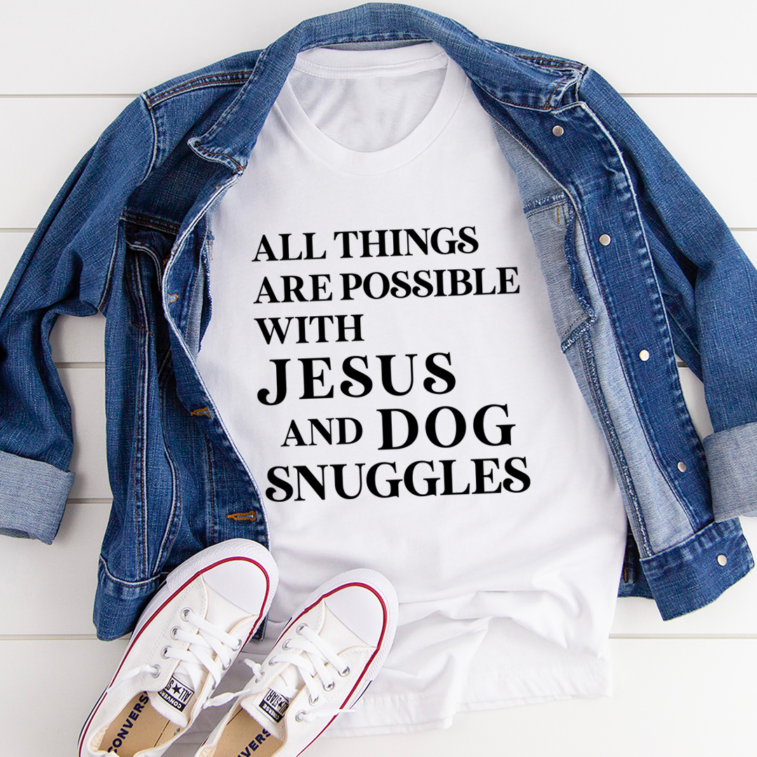 All Things Are Possible with Jesus T-Shirt featuring a soft cotton fabric and inspirational print.