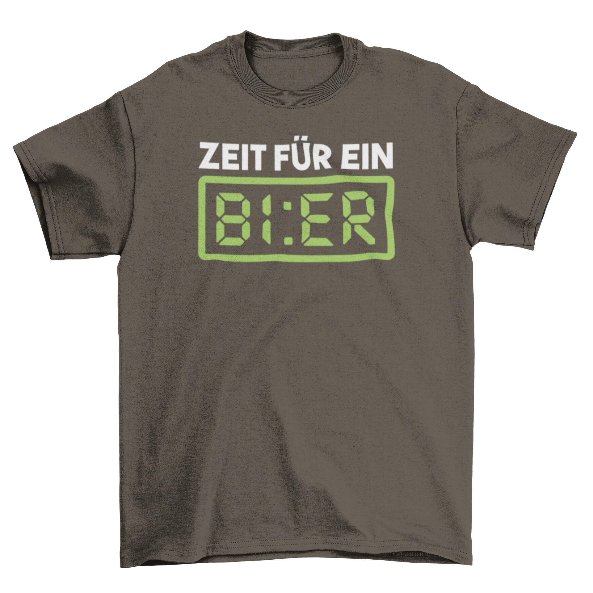 Funny t-shirt featuring an alarm clock and German quote about beer time.