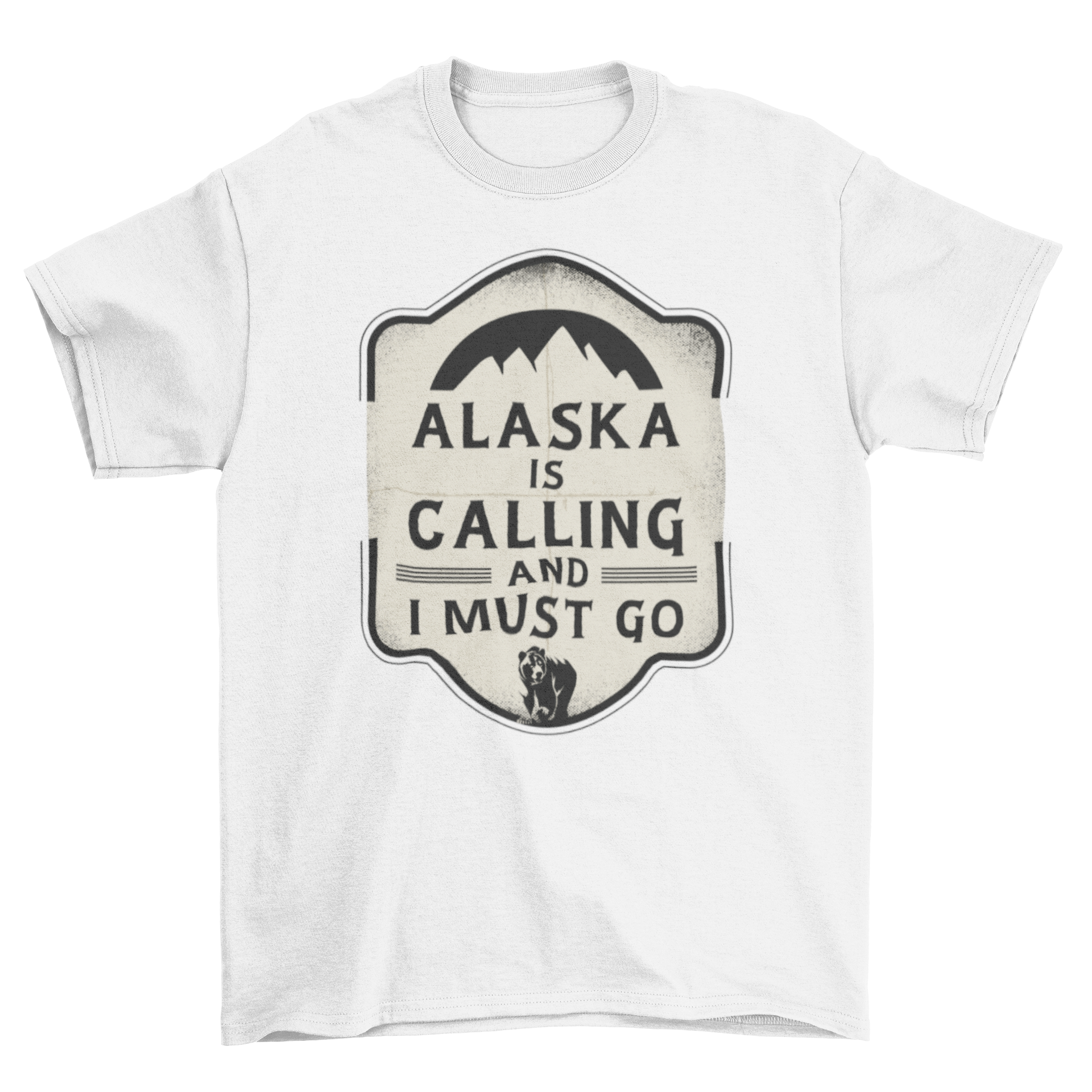 A stylish t-shirt featuring the quote 'Alaska is calling and I must go', perfect for outdoor enthusiasts.