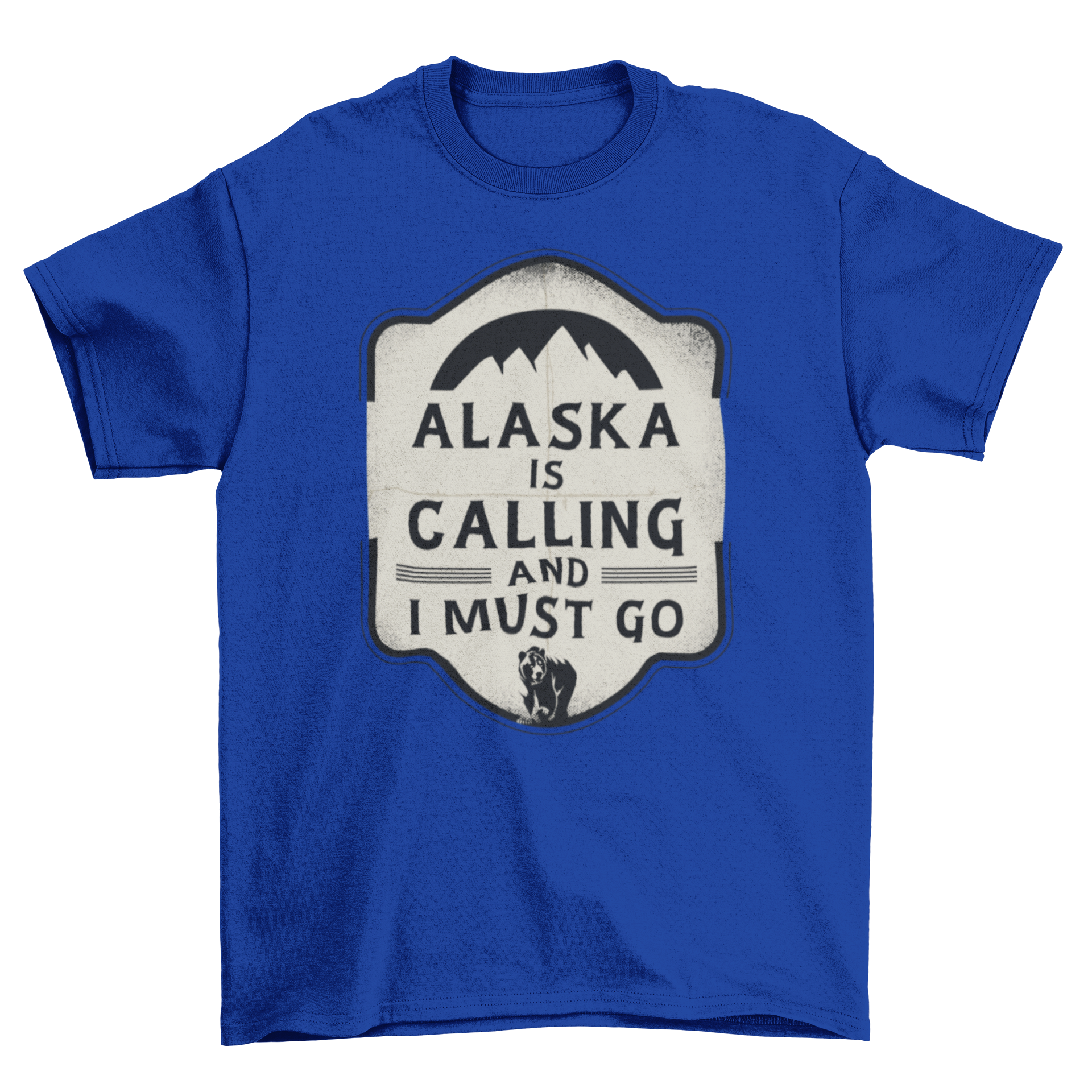 A stylish t-shirt featuring the quote 'Alaska is calling and I must go', perfect for outdoor enthusiasts.