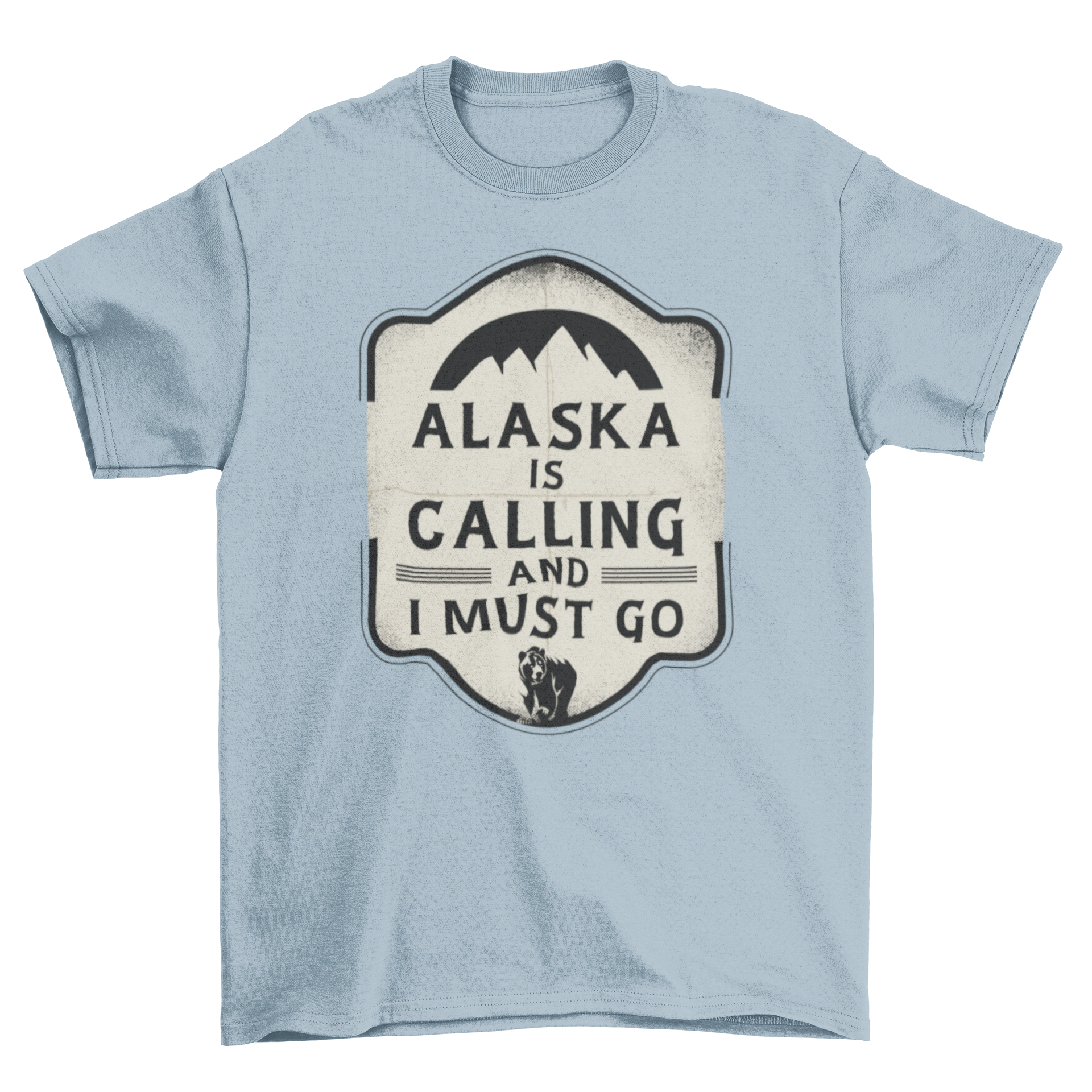 A stylish t-shirt featuring the quote 'Alaska is calling and I must go', perfect for outdoor enthusiasts.