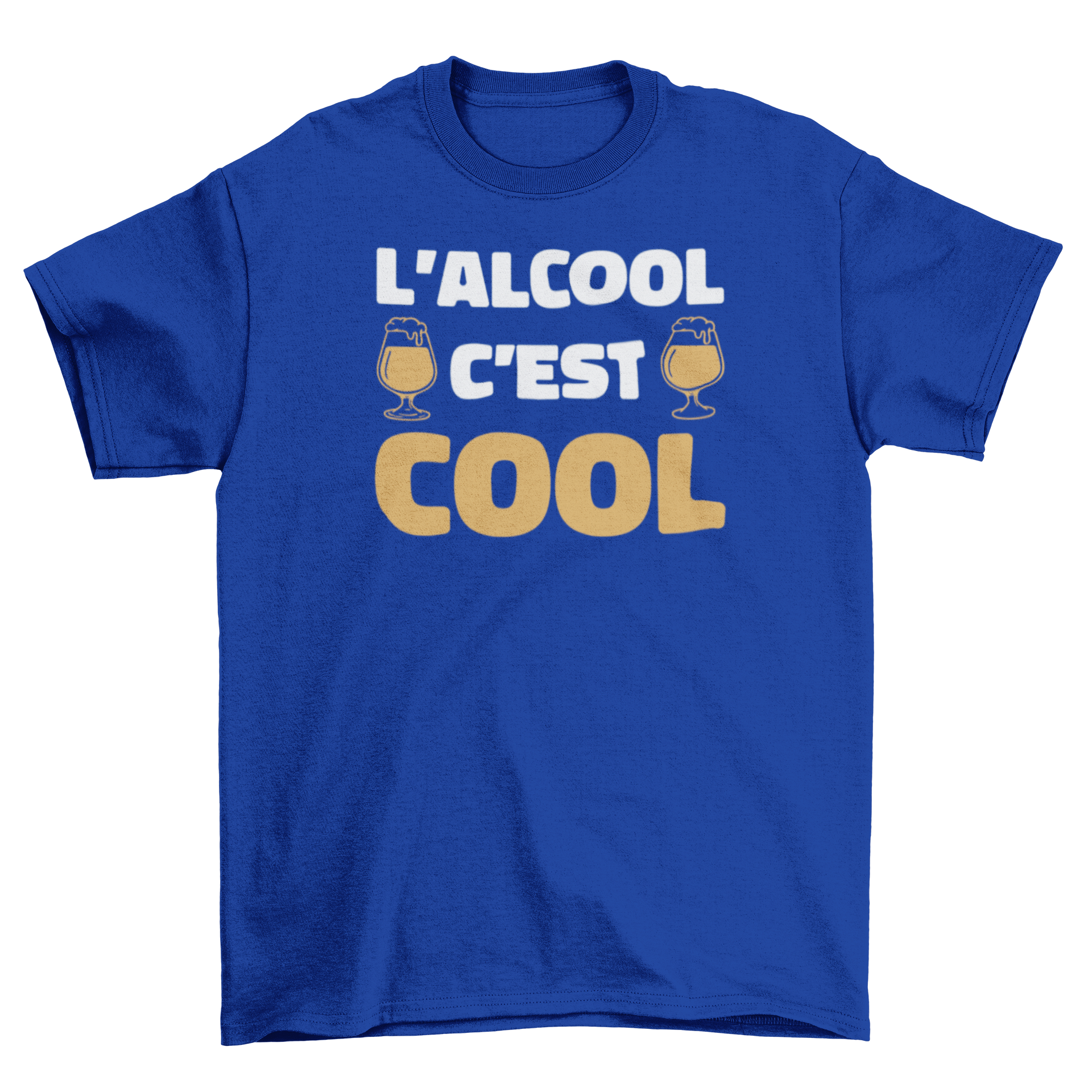 Funny t-shirt design featuring the French quote 'Alcohol is cool' in stylish font.