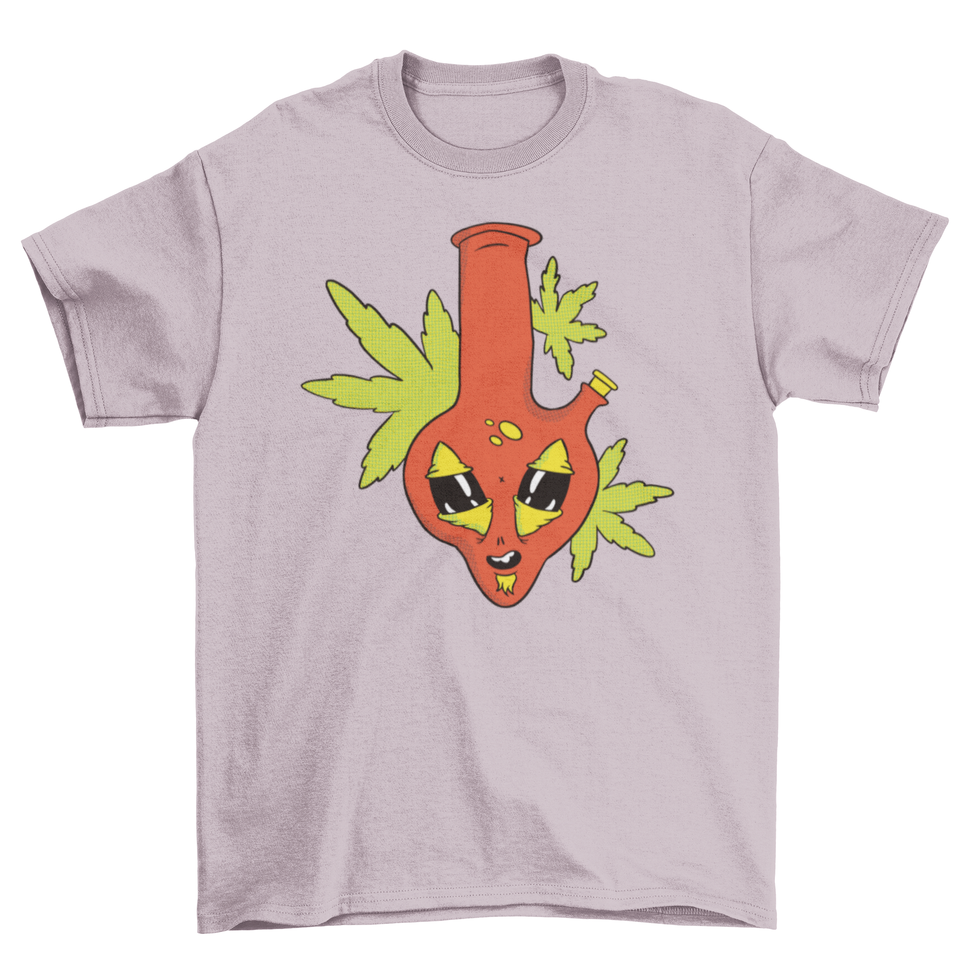 A stylish t-shirt featuring a colorful illustration of a bong with an alien face, perfect for casual wear.