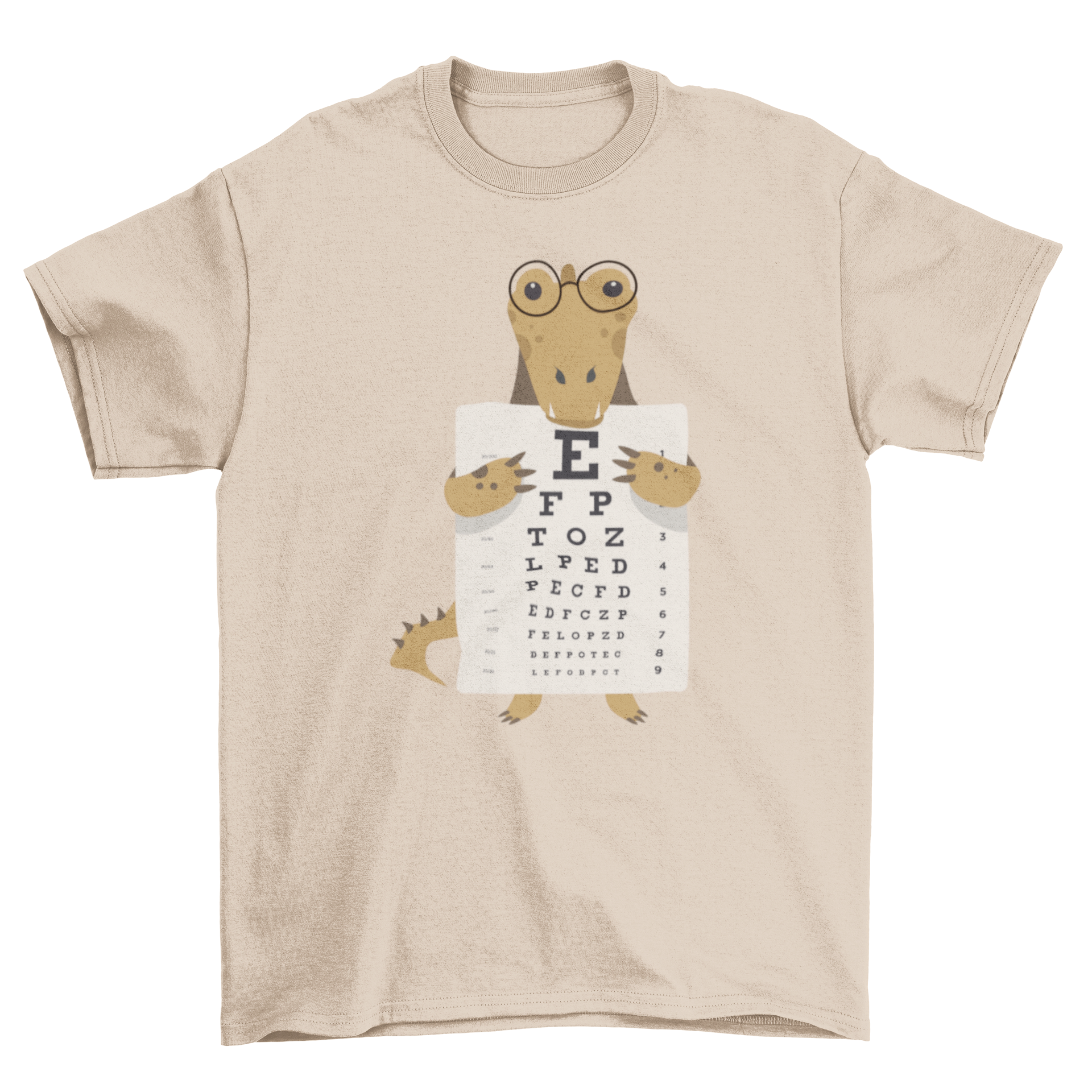 Alligator Eye Chart T-shirt featuring a playful alligator design holding an eye chart.