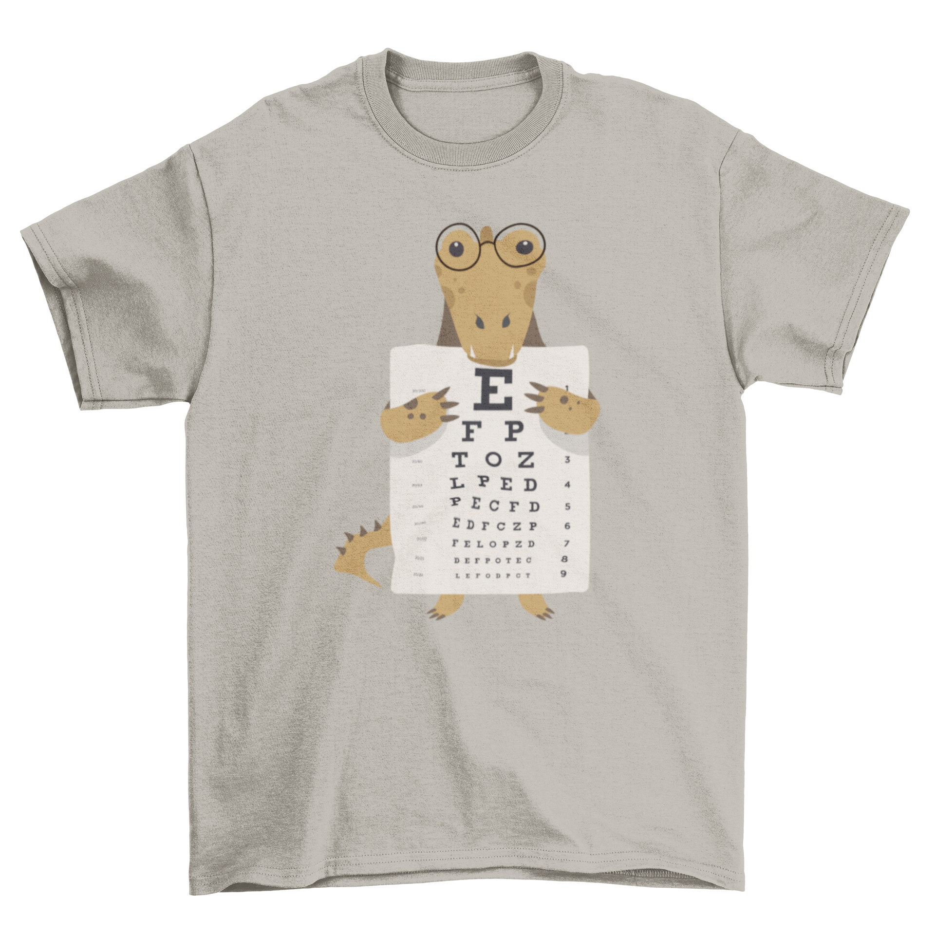 Alligator Eye Chart T-shirt featuring a playful alligator design holding an eye chart.