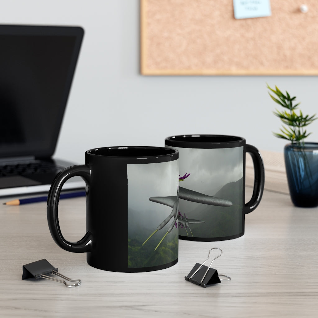 Alpha Creature Black mug, 11oz capacity, featuring a sleek black ceramic design with rounded corners and a comfortable C-handle.