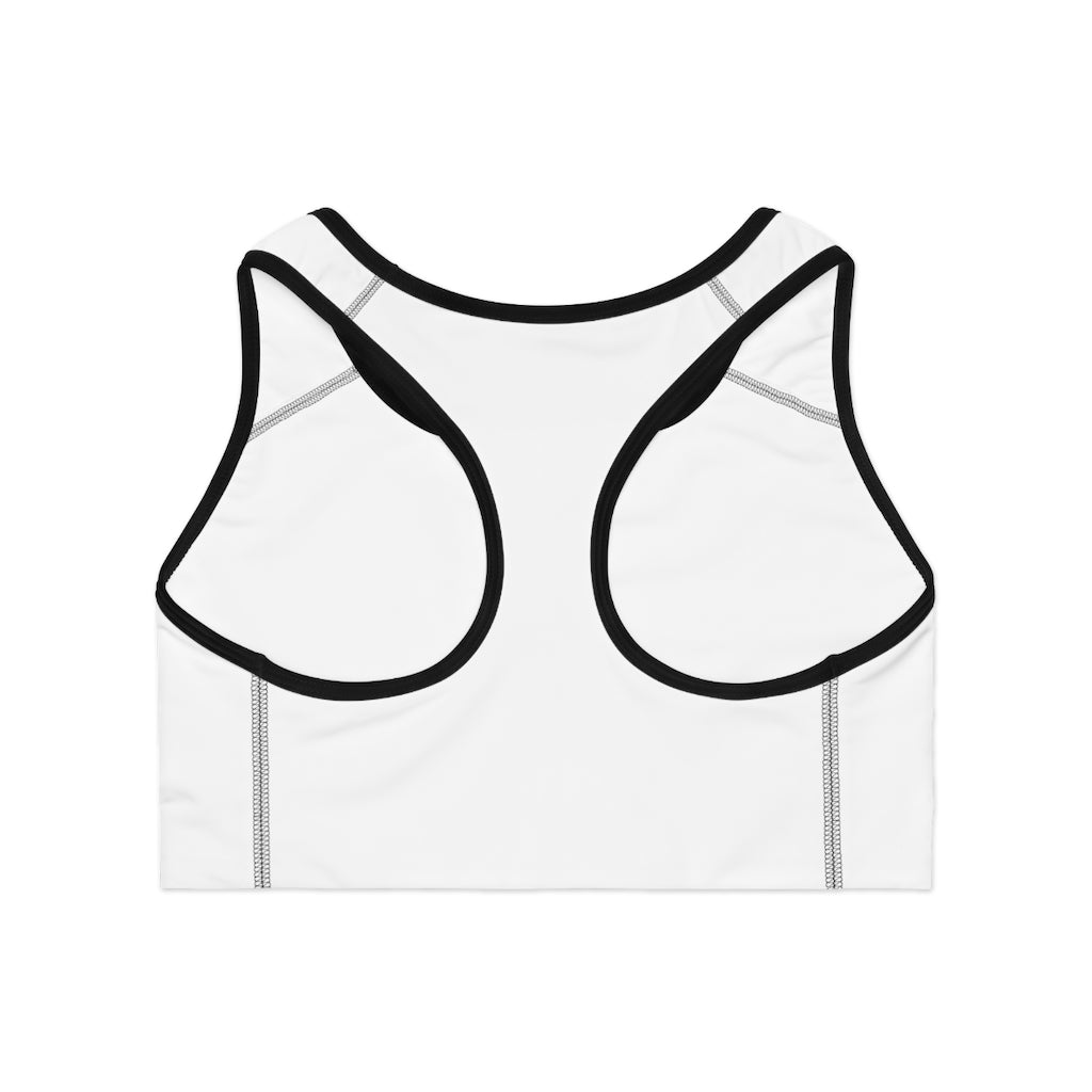 Alpha Creature Sports Bra featuring a customizable all-over print design, compression fit, and double-layer front for enhanced support and comfort.