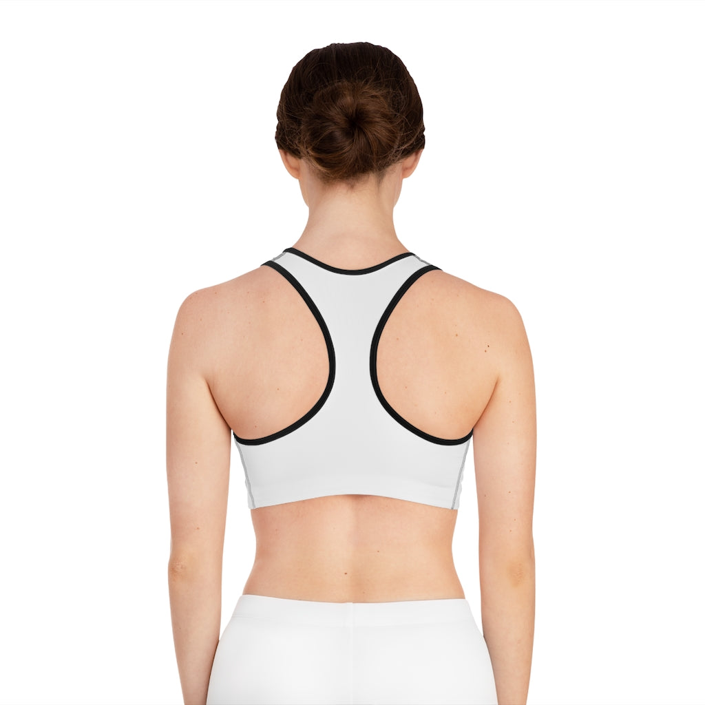 Alpha Creature Sports Bra featuring a customizable all-over print design, compression fit, and double-layer front for enhanced support and comfort.