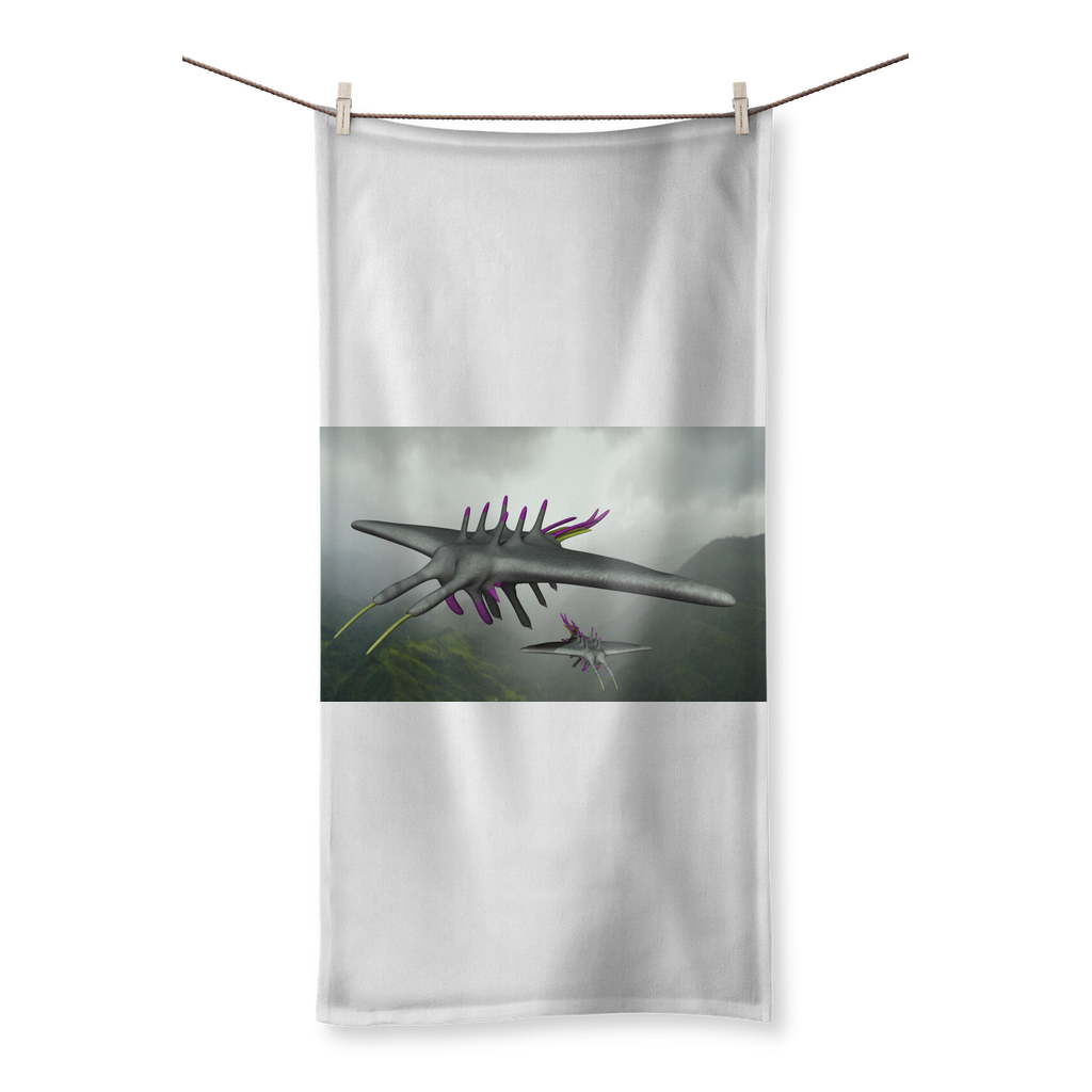 Alpha Creature Sublimation All Over Towel featuring vibrant, customizable designs for beach and sports use.