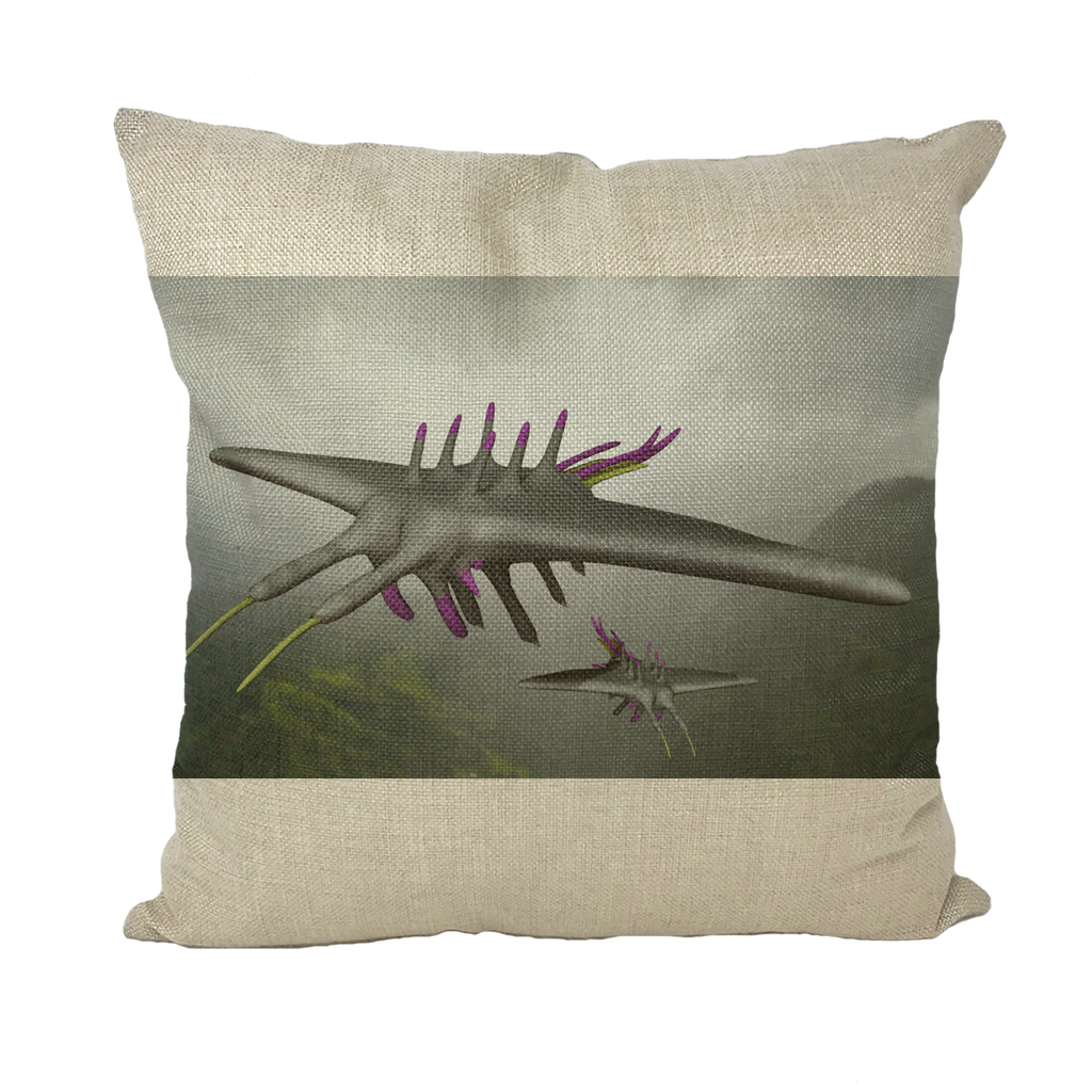 Alpha Creature Throw Pillows in various styles including linen, canvas, and suede, showcasing their unique textures and colors.