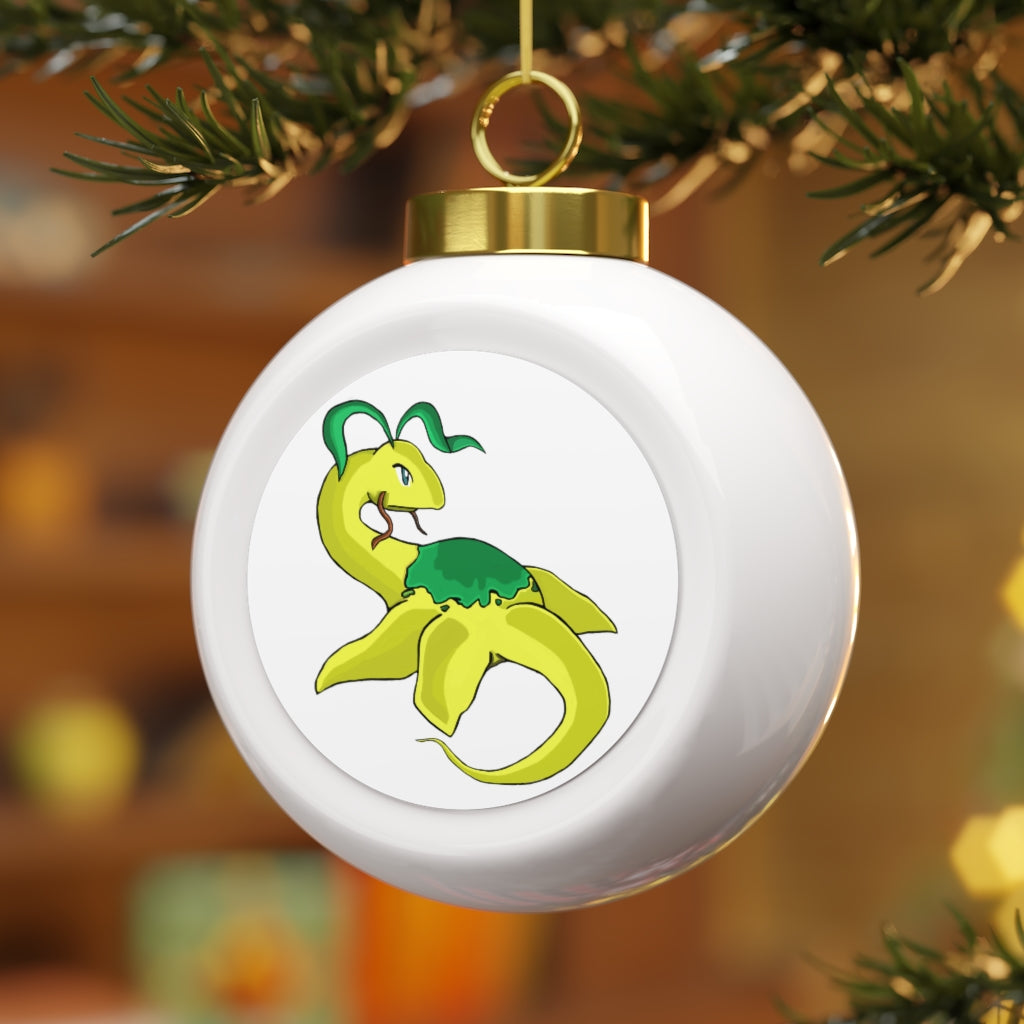 A 3-inch glossy Christmas ball ornament with a gold ribbon, featuring a vintage style and a blank metal insert for personalization.