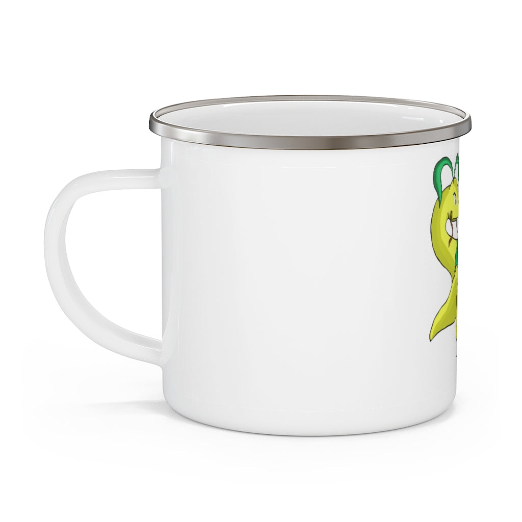 Alpro Enamel Camping Mug with a C-handle, featuring a durable stainless steel design and personalized full-color printing.