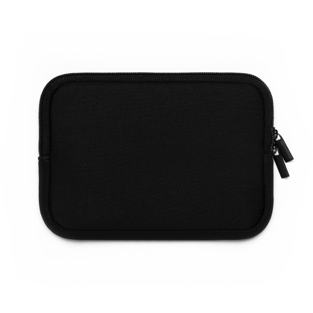 Alpro Laptop Sleeve featuring a customizable front design and black polyester back, showcasing its water-resistant and durable construction.