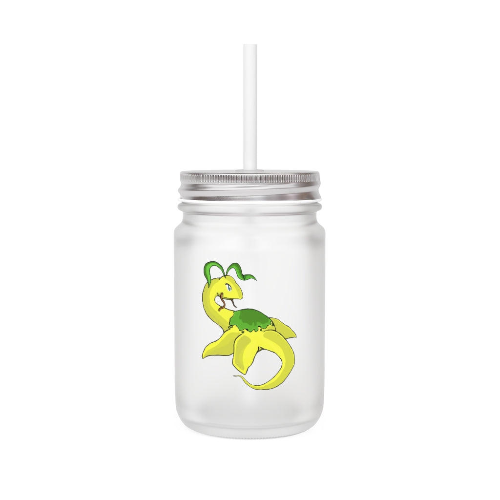 Alpro Mason Jar with straw and lid, made of frosted glass, perfect for personalized drinks.