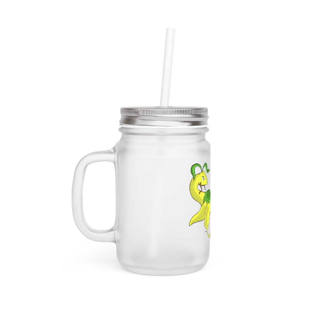 Alpro Mason Jar with straw and lid, made of frosted glass, perfect for personalized drinks.