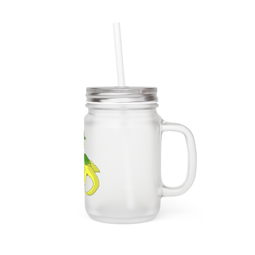 Alpro Mason Jar with straw and lid, made of frosted glass, perfect for personalized drinks.