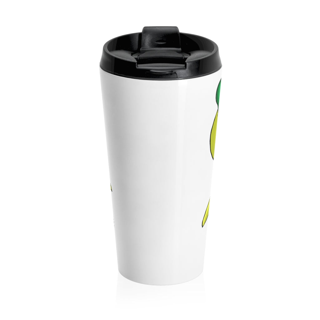 Alpro Stainless Steel Travel Mug with black lid, showcasing a sleek design and sublimation printing.