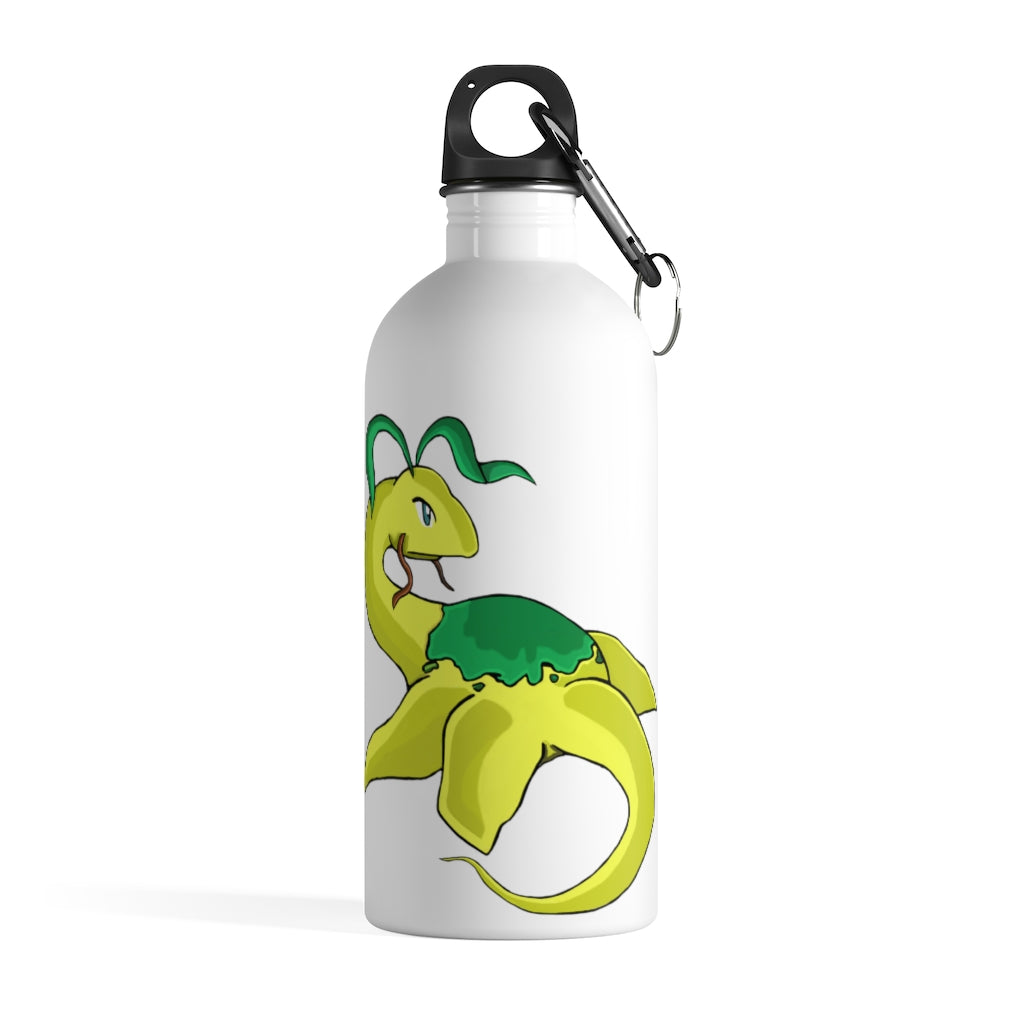 Alpro Stainless Steel Water Bottle with a plastic screw top, featuring a stylish design and a carabiner attached.