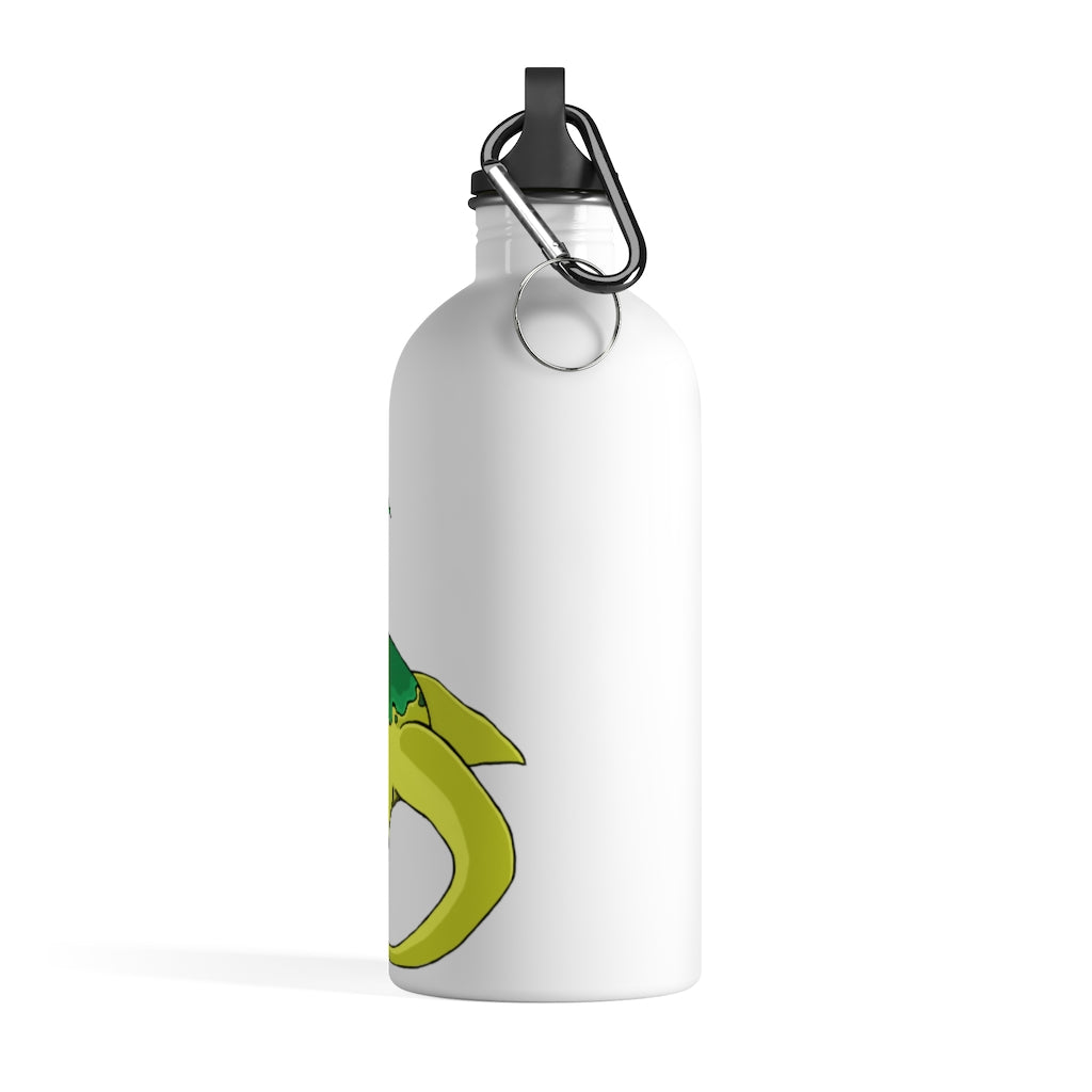 Alpro Stainless Steel Water Bottle with a plastic screw top, featuring a stylish design and a carabiner attached.