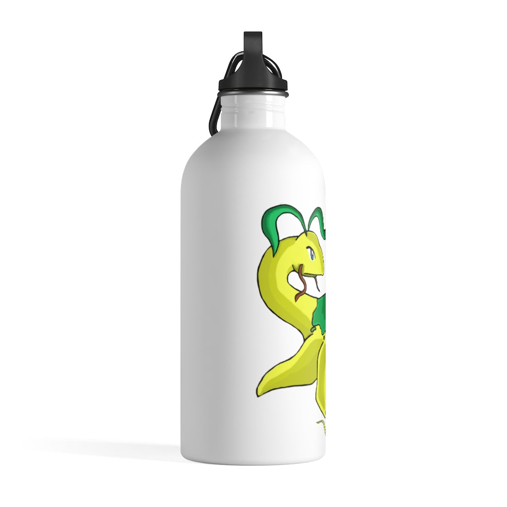 Alpro Stainless Steel Water Bottle with a plastic screw top, featuring a stylish design and a carabiner attached.