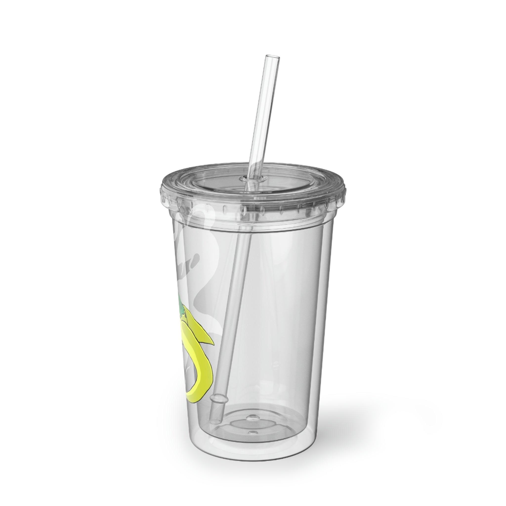 Alpro Suave Acrylic Cup in stainless steel with a black screw-on cap and plastic straw, showcasing a customizable design.