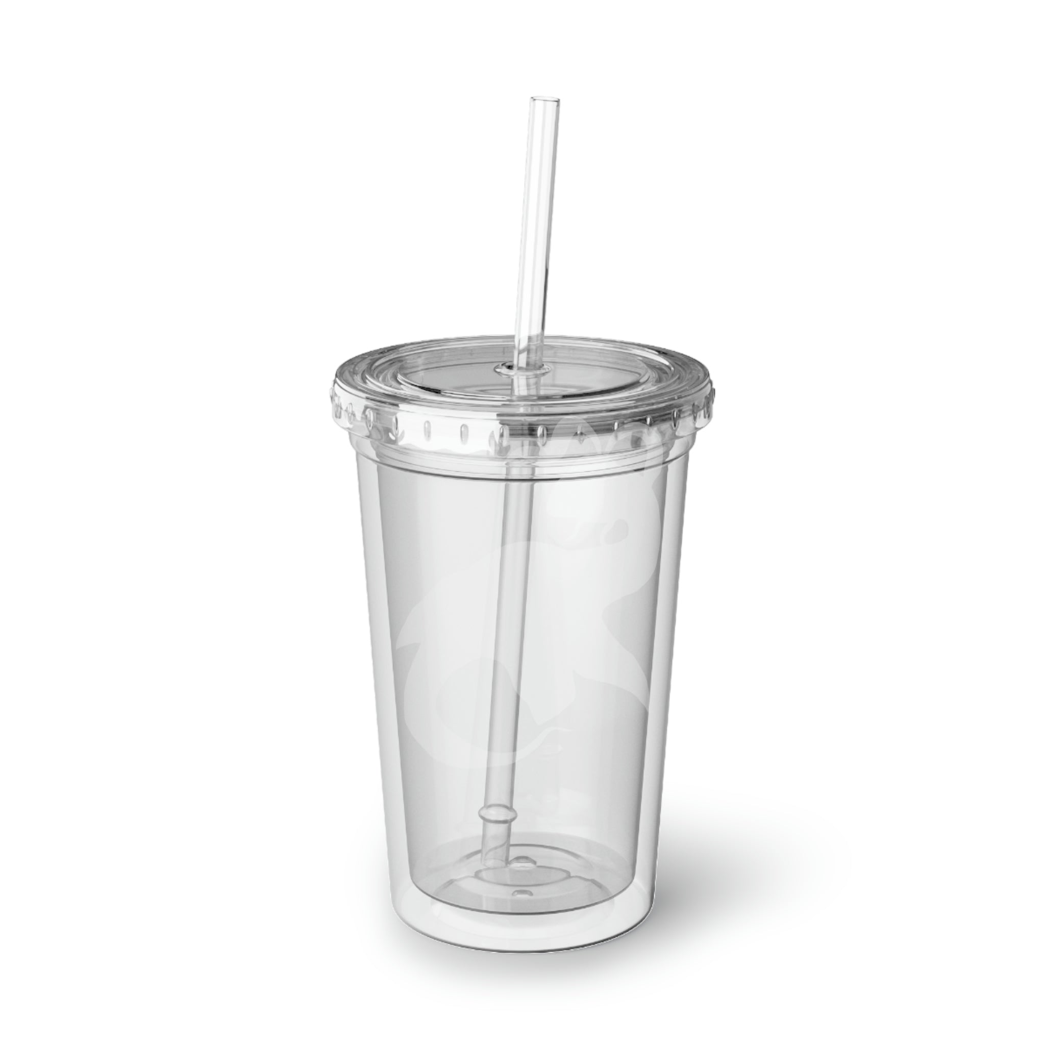 Alpro Suave Acrylic Cup in stainless steel with a black screw-on cap and plastic straw, showcasing a customizable design.