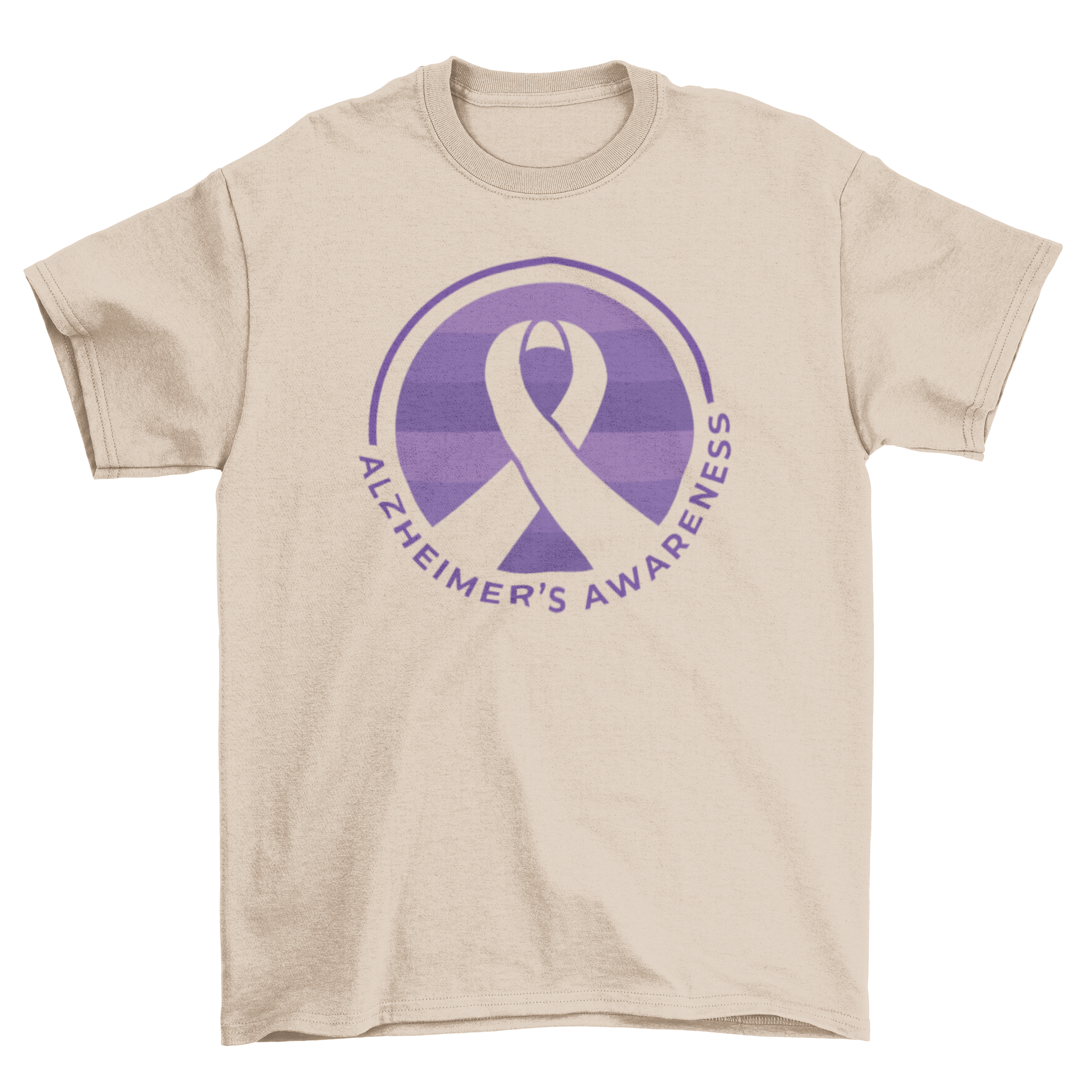 Alzheimer's awareness t-shirt featuring a purple ribbon design and the text 'Alzheimer's Awareness'.